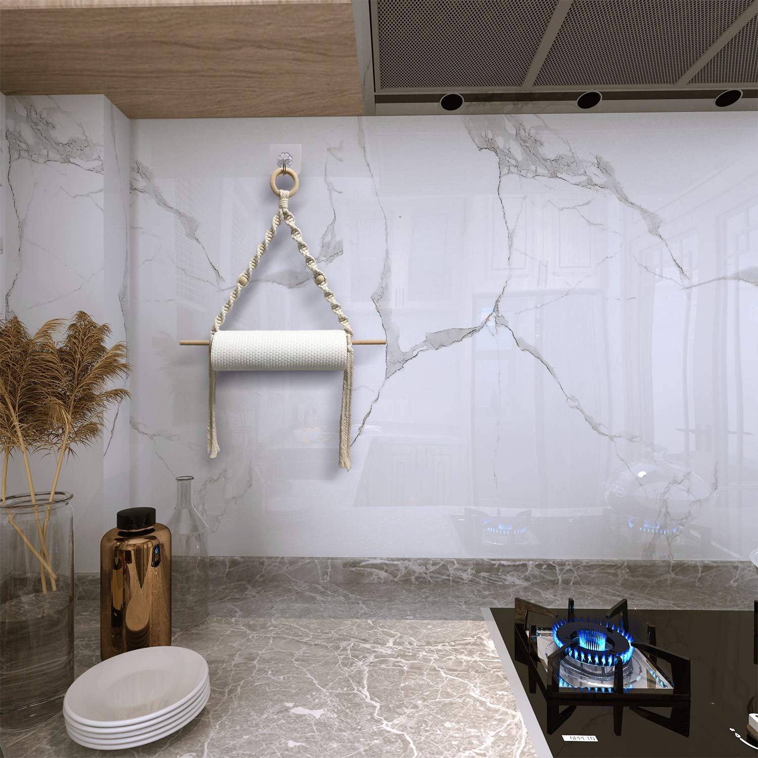 Boho Paper Towel Holder - Macrame Paper Towel Hanging For Kitchen Bathroom