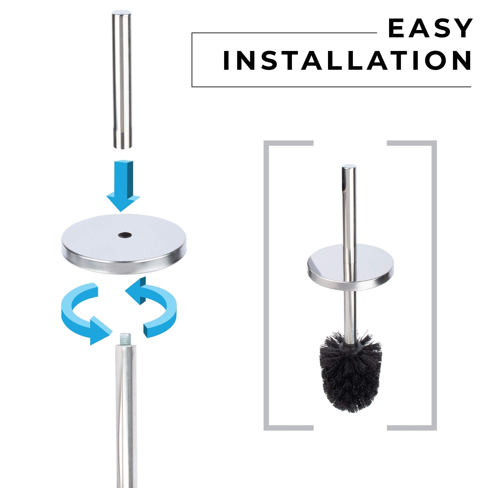 JS Jackson Supplies Sleek Toilet Brush and Holder with Metal Handle - Chrome
