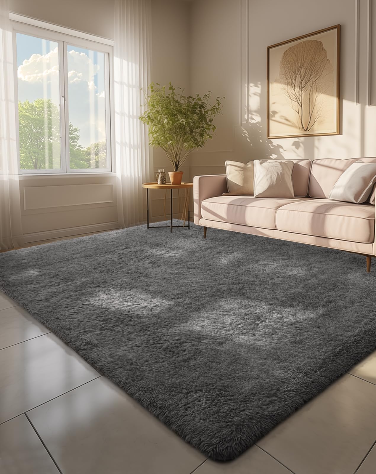 Ophanie 6x9 Area Rugs, Upgrade Non-Slip Fluffy Soft Rugs for Living Room, Large Shag Grey Fuzzy Plush Rug, Gray Shaggy Big Carpe