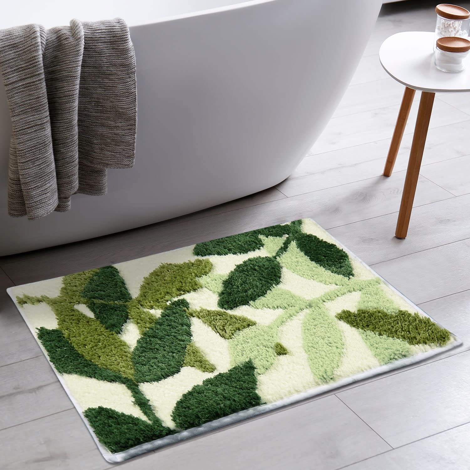 Hi Space Bathroom Rugs Mat 24X16In Green Leaves Bath Mat For Bathroom Non Slip Machine Washable Soft Absorbent Cute Bath Rug Plu