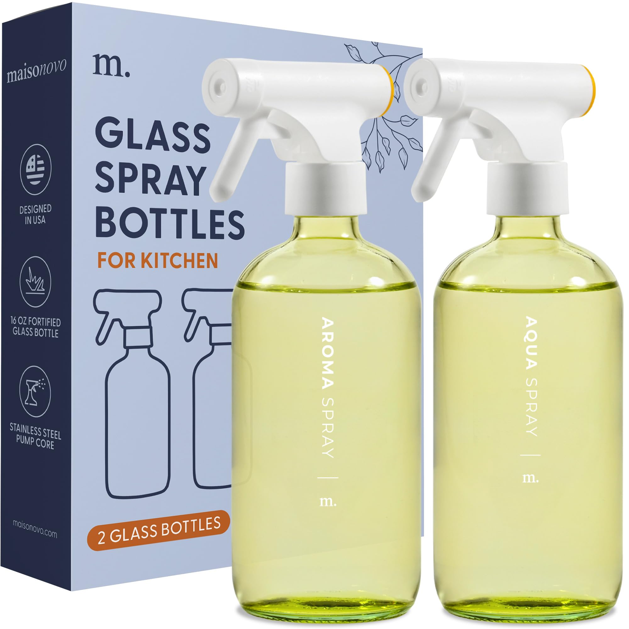 Maisonovo Kitchen Spray Bottle | 16.9 Fl Oz Yellow X 2 With 16 Labels