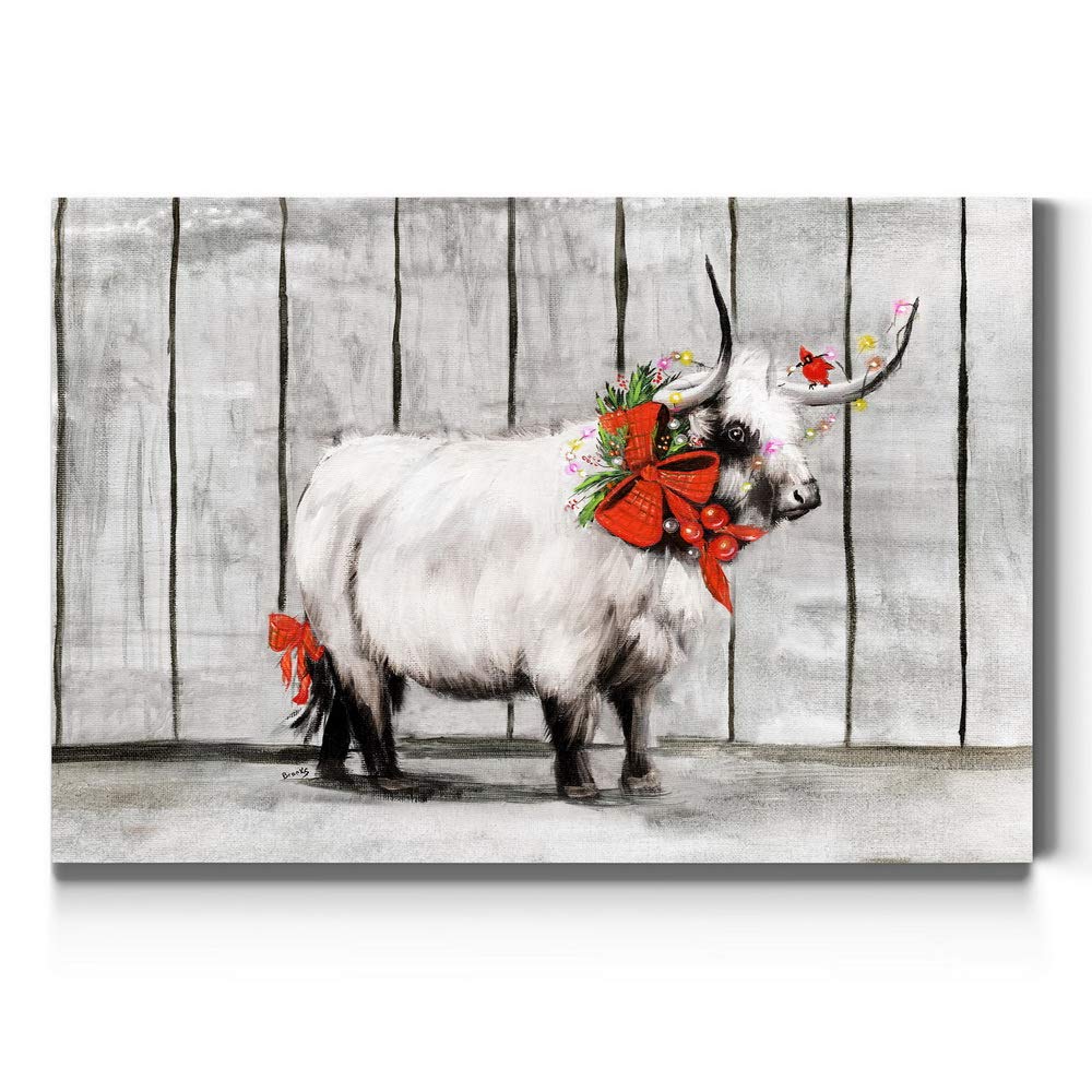 Renditions Gallery Canvas Nature Wall Art Paintings & Prints Artwork Winter Red Bow Cattle Glam Modern Festival Wall Hanging Dec