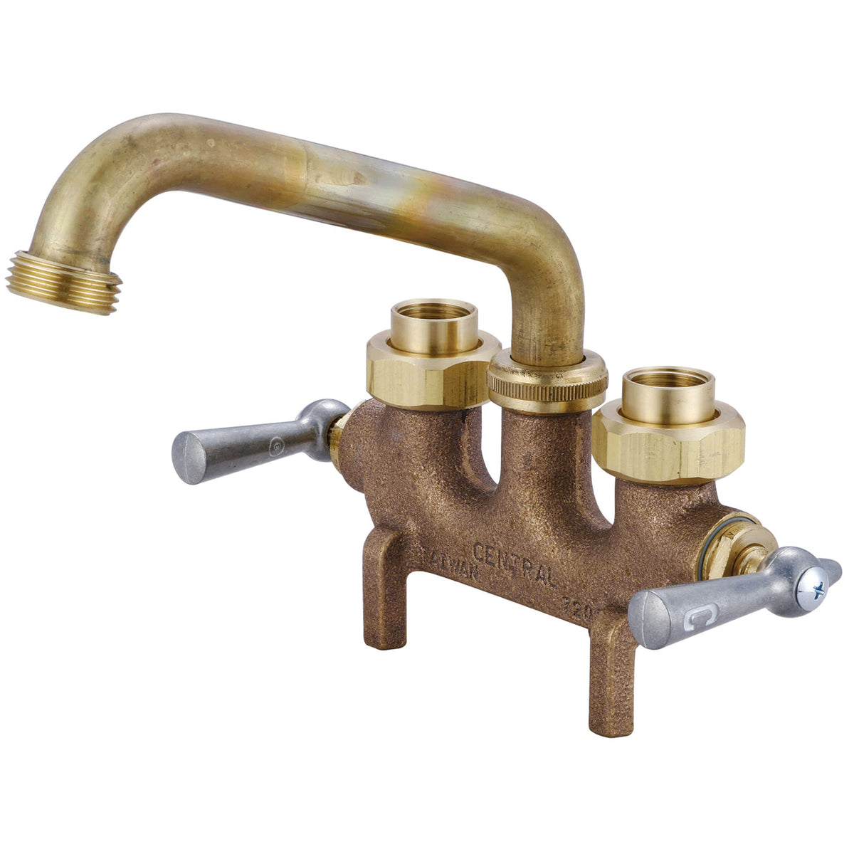 Central Brass Two Handle Laundry Faucet Heavy Duty Rough Brass 6'' Reach Tube Swivel Spout, 0465