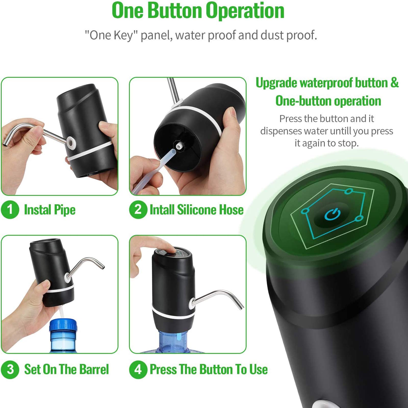 5 Gallon Electric Drinking Portable Water Dispenser  Universal USB Charging Water Bottle Pump For 2-5 Gallon With 2 Silicone