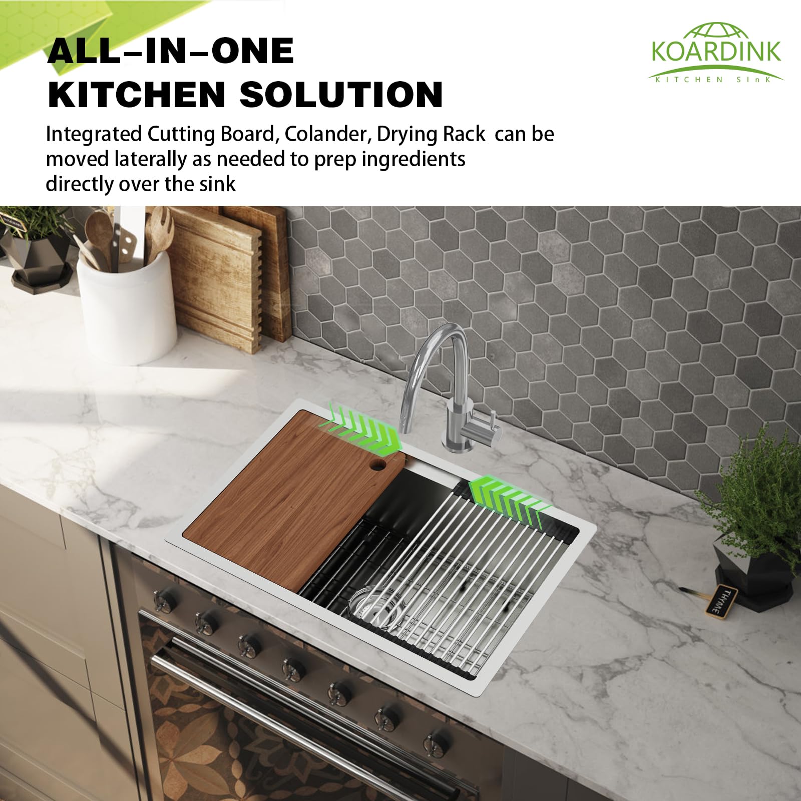 Kitchen Sink Workstation, 27x18 Inch Stainless Steel Drop In Kitchen Sink Modern Undermount Single Bowl Kitchen Sink Gift Combo-