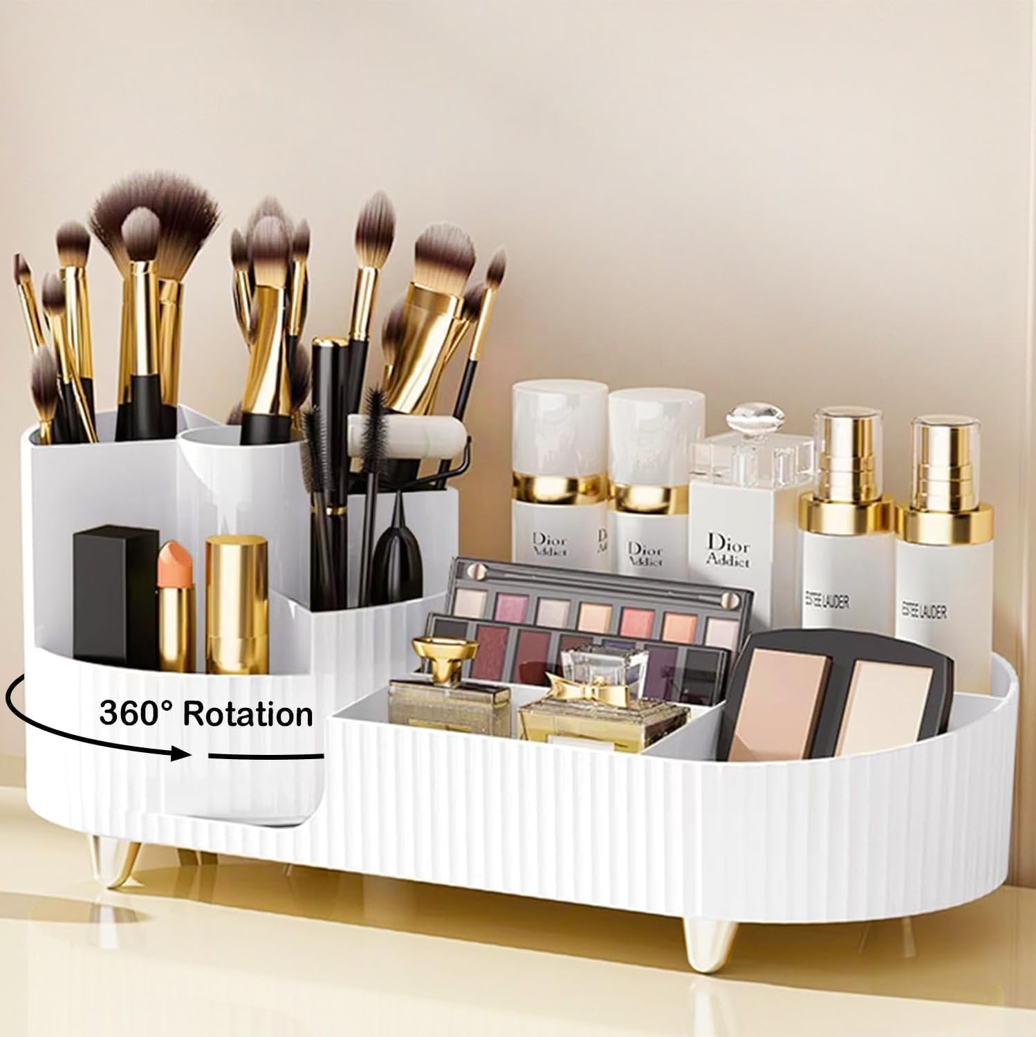 Jialto 9-Compartment 360 Rotating Cosmetic Organizer For Dressing Table- Makeup Storage Organizer For Nail Polish, Brushes, Lips
