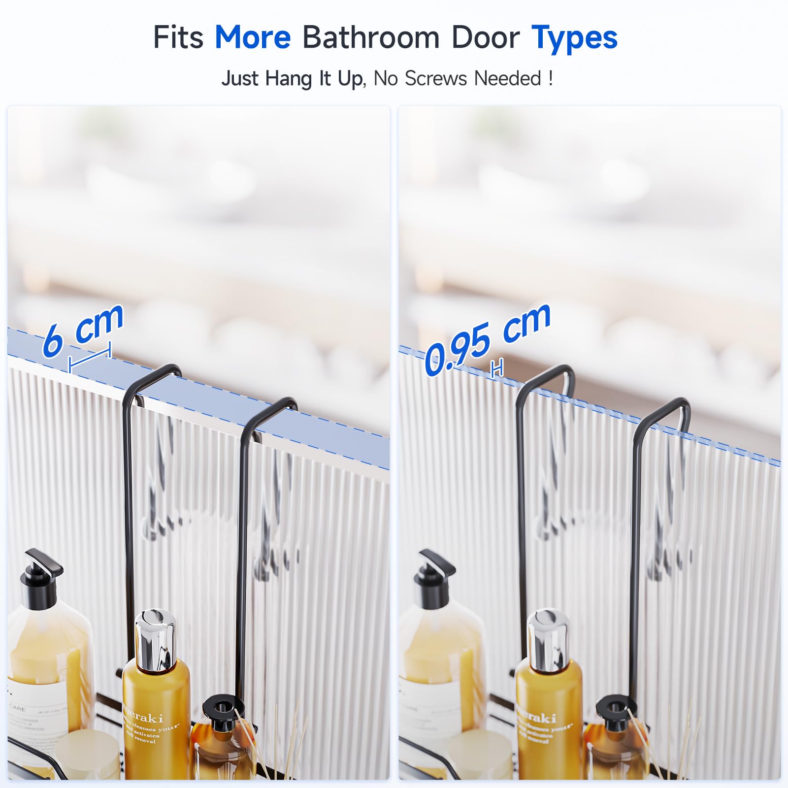 Shower Caddy Over The Door Organizer: Bath Rack Hanging Over Glass With Hooks - Storage Shelf Inside Bathroom For Shampoo - Matt
