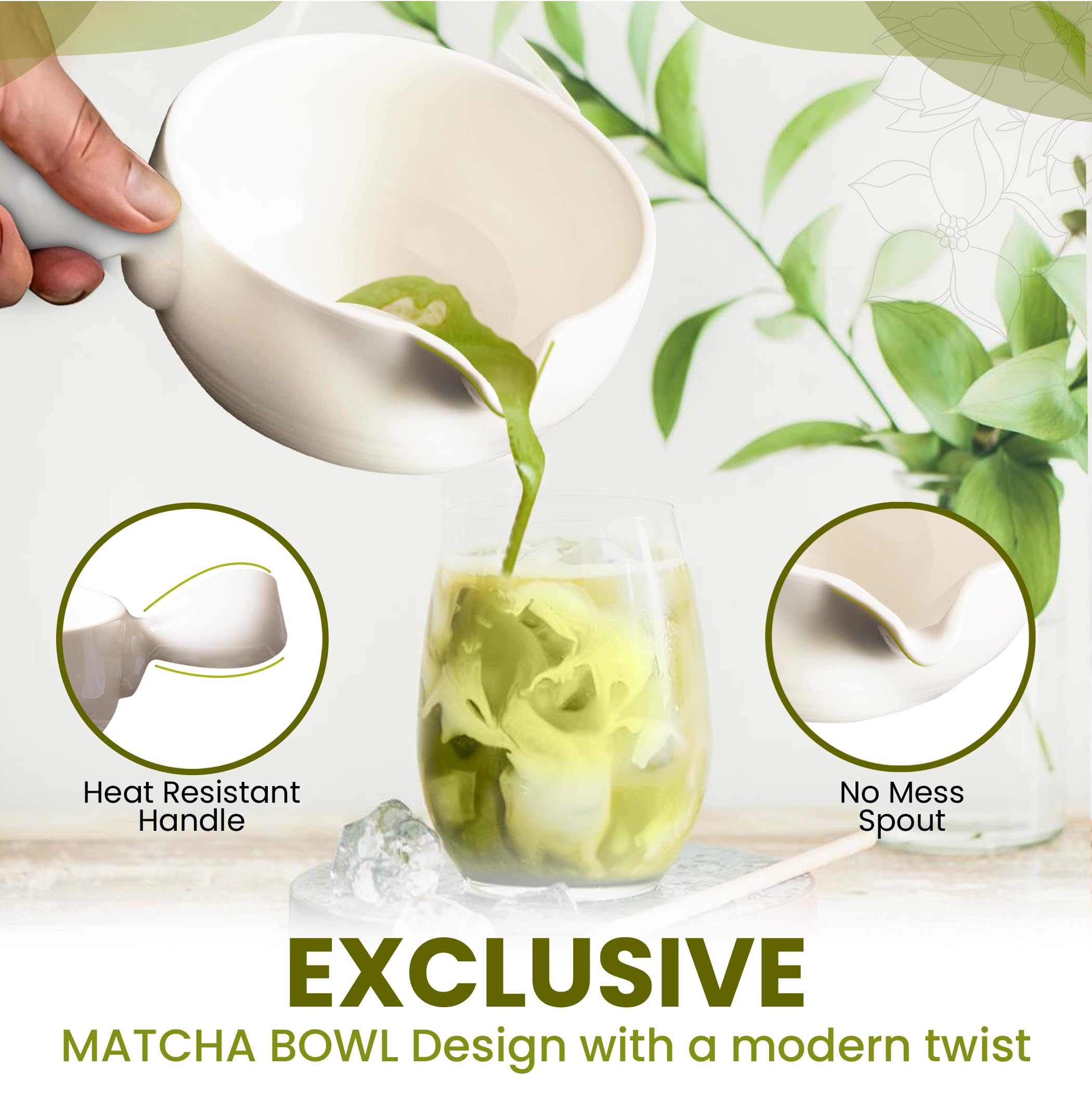 Happy Path & Co - 6 Pcs Matcha Whisk Set Includes Matcha Whisk(Chasen), & Bowl With Spout Handle, 120 Prong Bamboo Whisk, Matcha