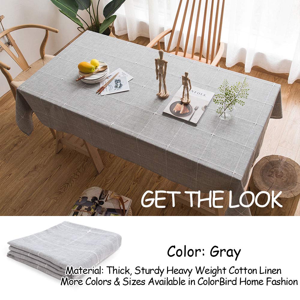 Colorbird Farmhouse Tablecloth Solid Embroidery Lattice Cotton Linen Table Cloth Fabric Wrinkle Free Washable Table Cover For Ki