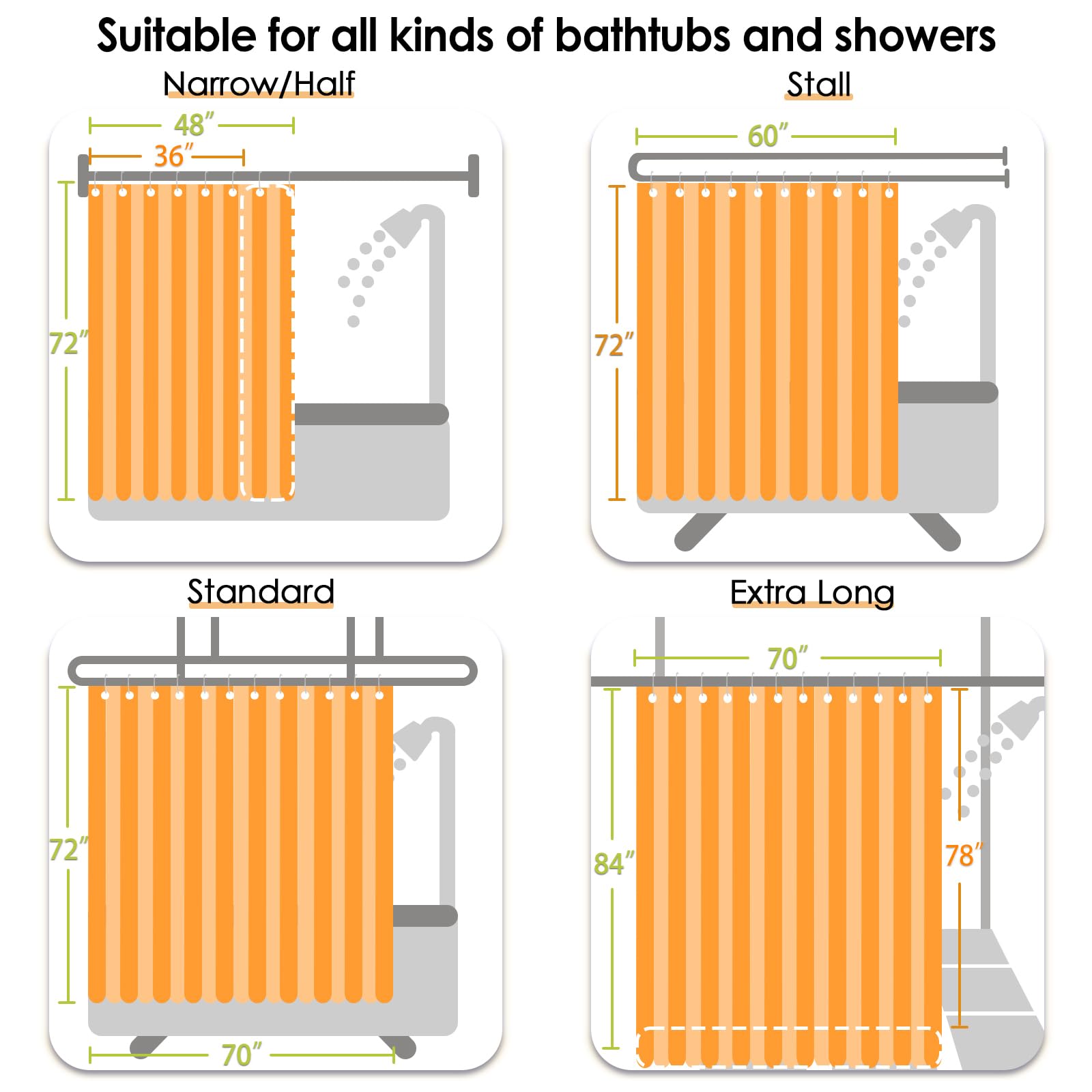 Jinchan Small Stall Shower Curtain 36X72 Inches Fabric Shower Curtain Navy Blue And White Striped Shower Curtains For Bathroom W