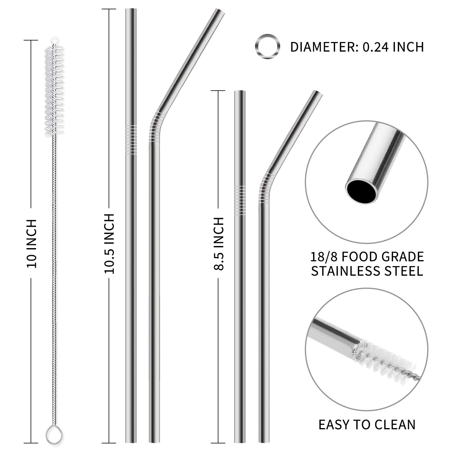 Hiware 12-Pack Reusable Stainless Steel Metal Straws With Case - Long Drinking Straws For 30 Oz And 20 Oz Tumblers Yeti Dishwash