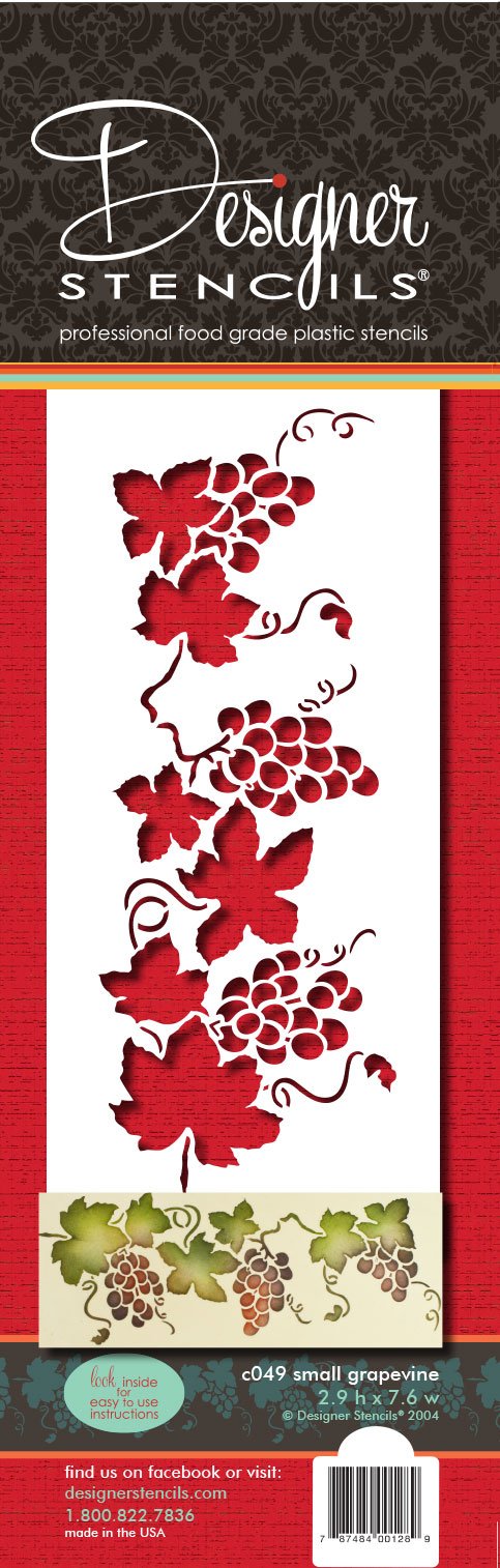 Designer Stencils C049 Small Grapevine Cake Stencil, Beige/Semi-Transparent, 3 X 7.6