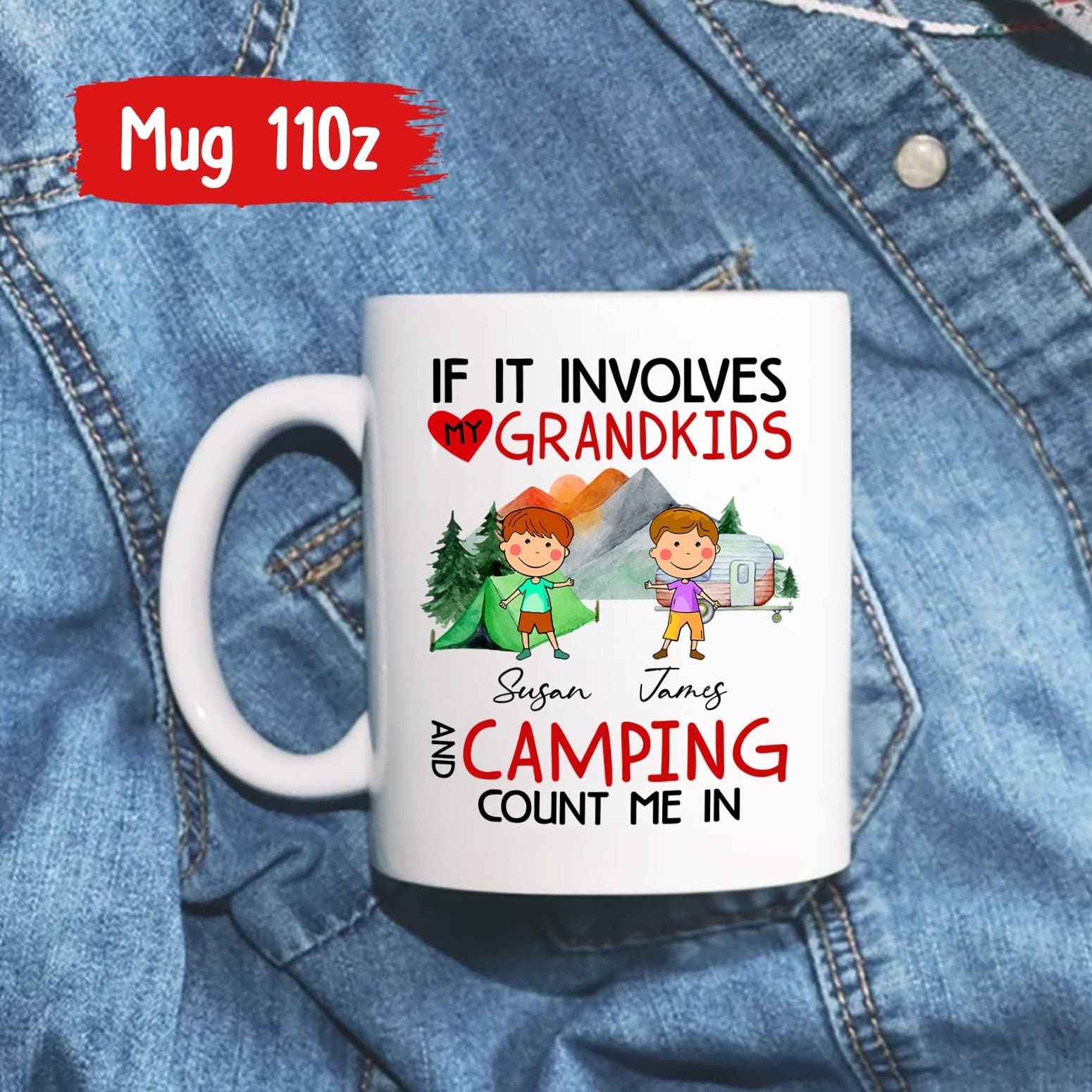 Personalized Camping Gifts, If It Involves My Grandkids And Camping Count Me In Mug, Custom Grandkids Names Mug, Grandpa Mug, Gr