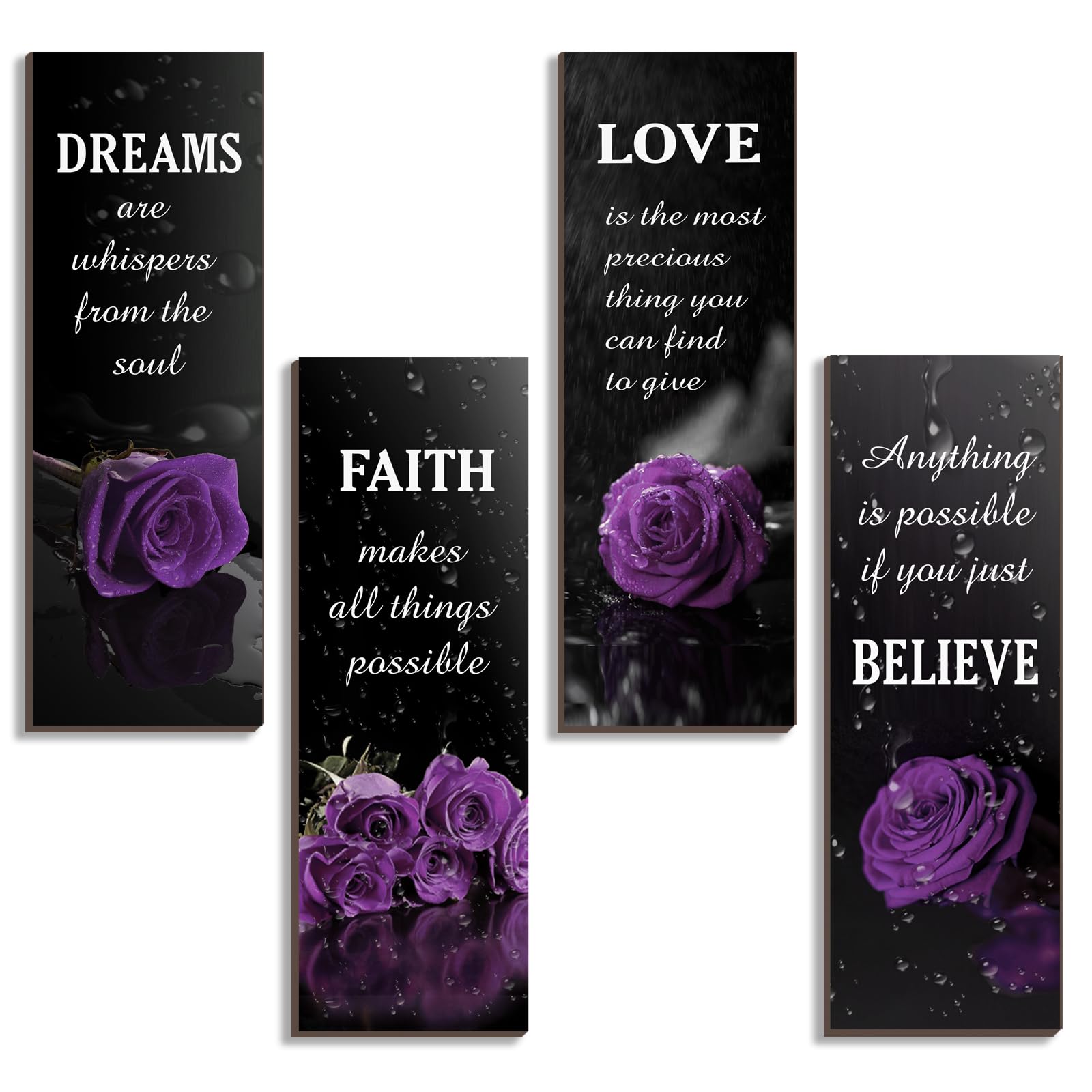 DONFENTHY 4 Pcs Purple Bathroom Decor Rose Wooden Wall Decor Inspirational Farmhouse Signs With Faith Love Dream Believe Purple 