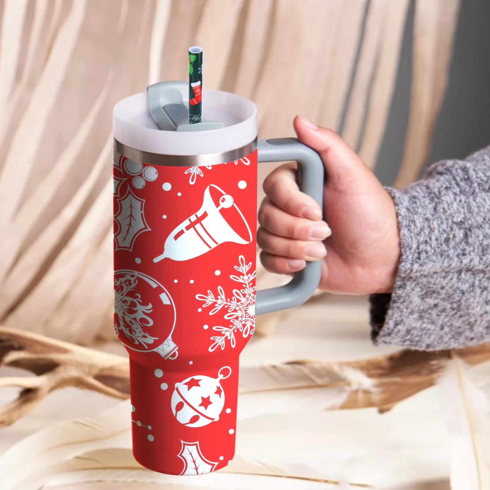 Aiersa 6 Pack Christmas Straw Replacement For Stanley 30&40Oz,Plastic Reusable Straw For Stanley Tumbler,Long Straws With Cleani