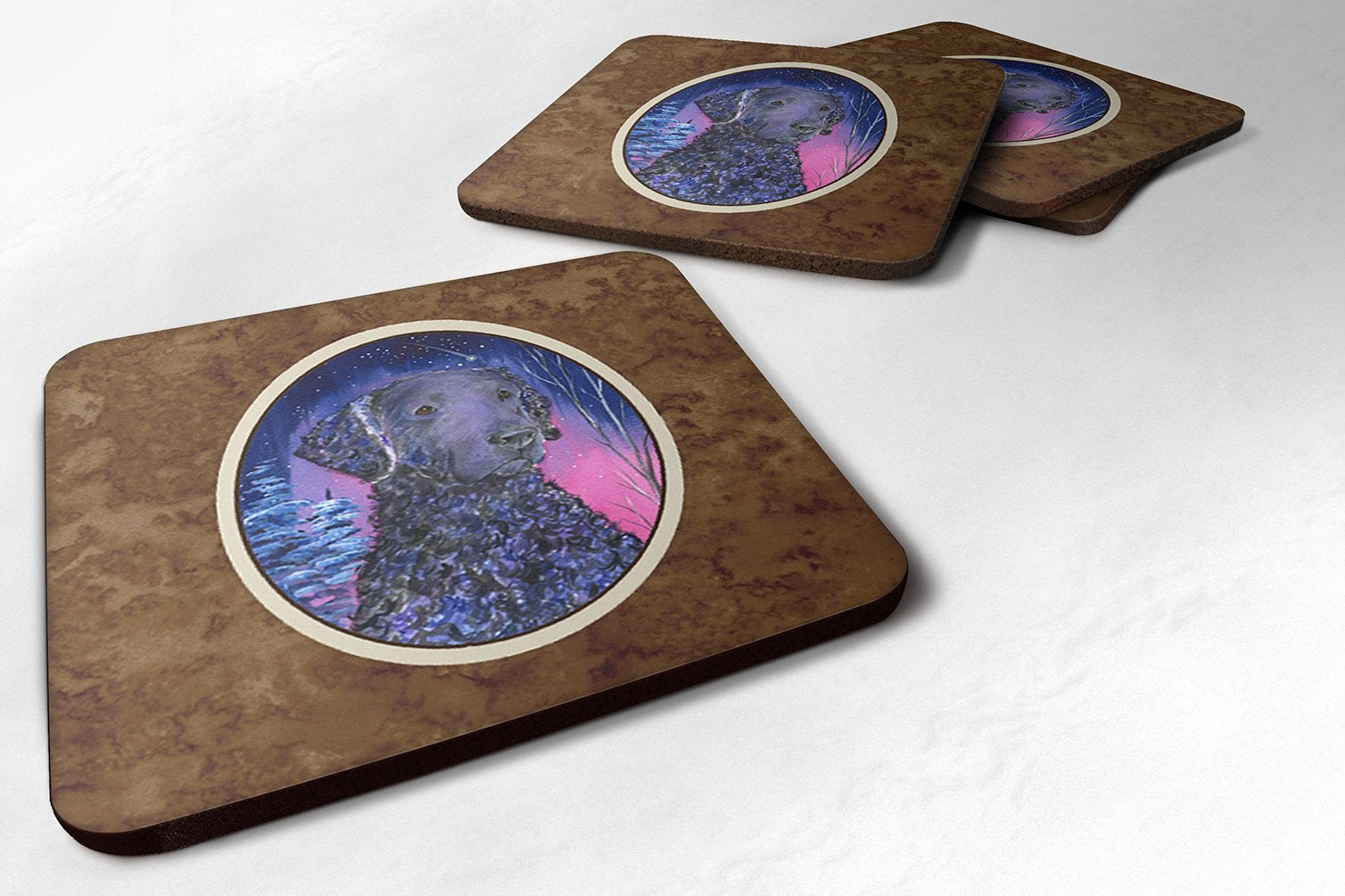 Carolines Treasures Starry Night Curly Coated Retriever Foam Coasters Set of 4 (Set of 4), 3.5 H x 3.5 W, Multicolor