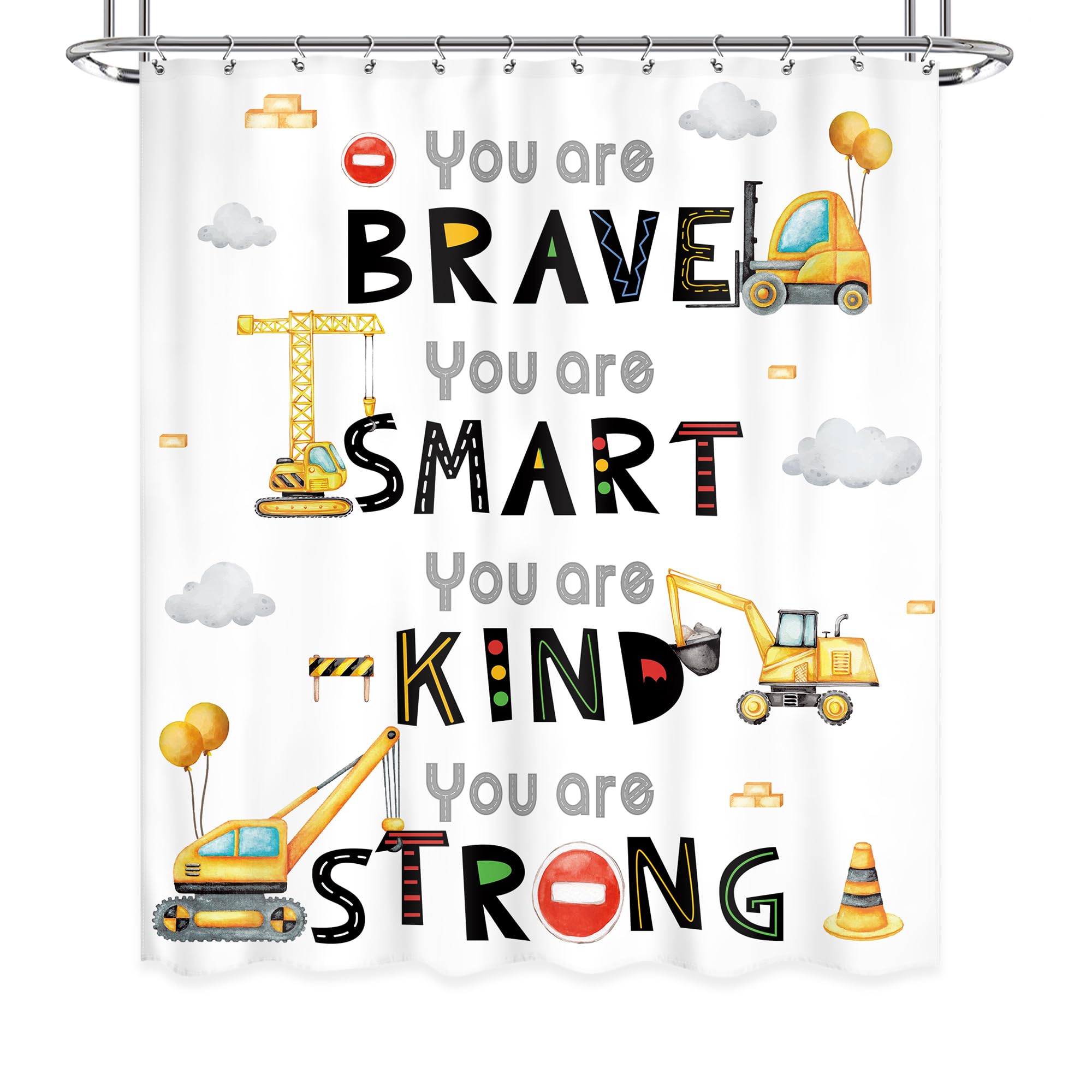 Ufeela Kids Construction Shower Curtain 60Wx72L Inch Boys Cartoon Truck Tractor Cute Inspirational Quote You Are Shower Curtain