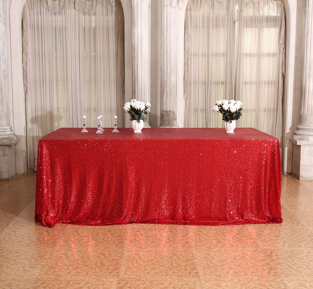Squarepie Sequin Tablecloth Rectangular 90 X 156 Inch Red Reflect Lights Bling Sparkly Table Linen For Wedding Party