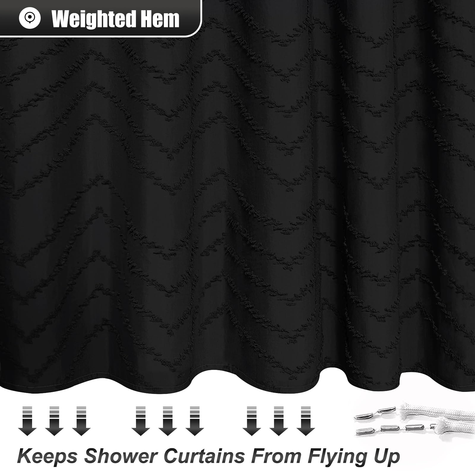 Extra Long Black Boho Shower Curtain 96 Inch Black Tufted Chevron Striped Fabric Shower Curtains For Bathroom Modern Shabby Chic