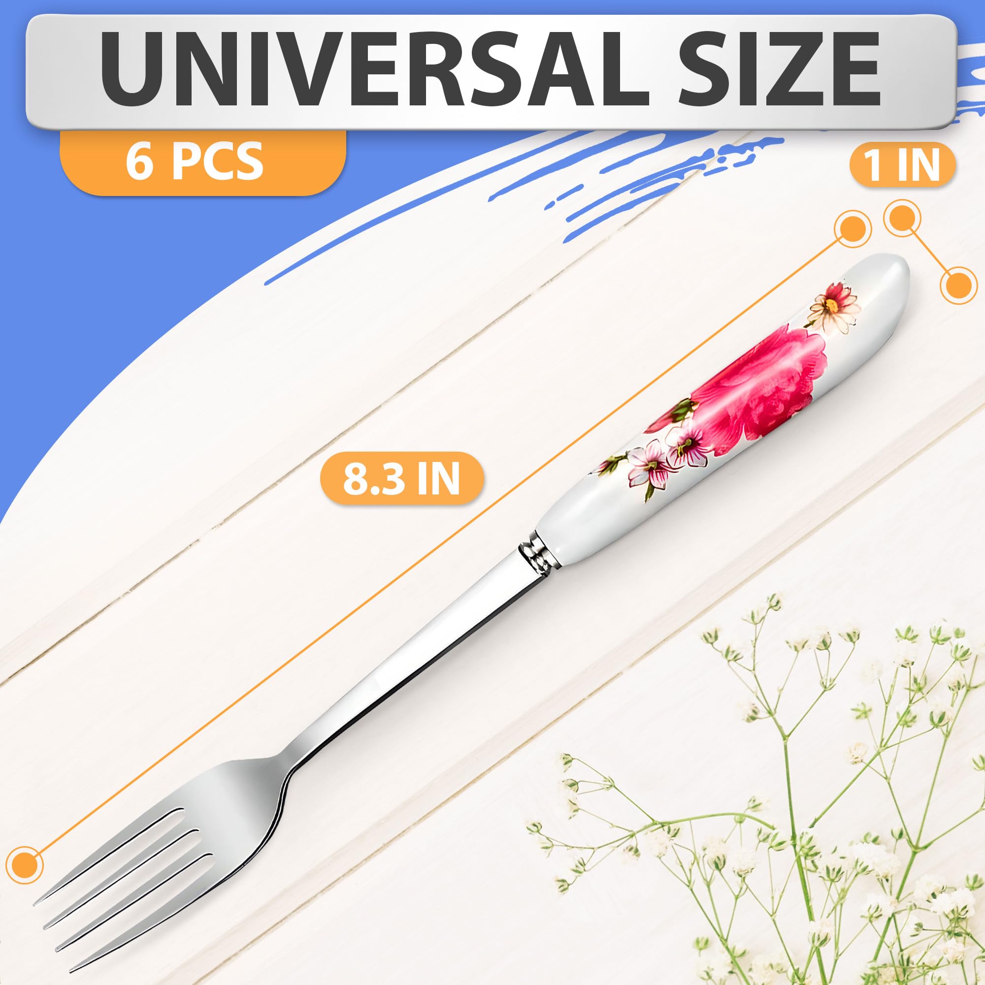 6Pcs Dinner Stainless Steel Forks Silverware - Dinner Fork With Ceramic Handle Stainless Steel Cutlery Forks Set - Dessert Forks