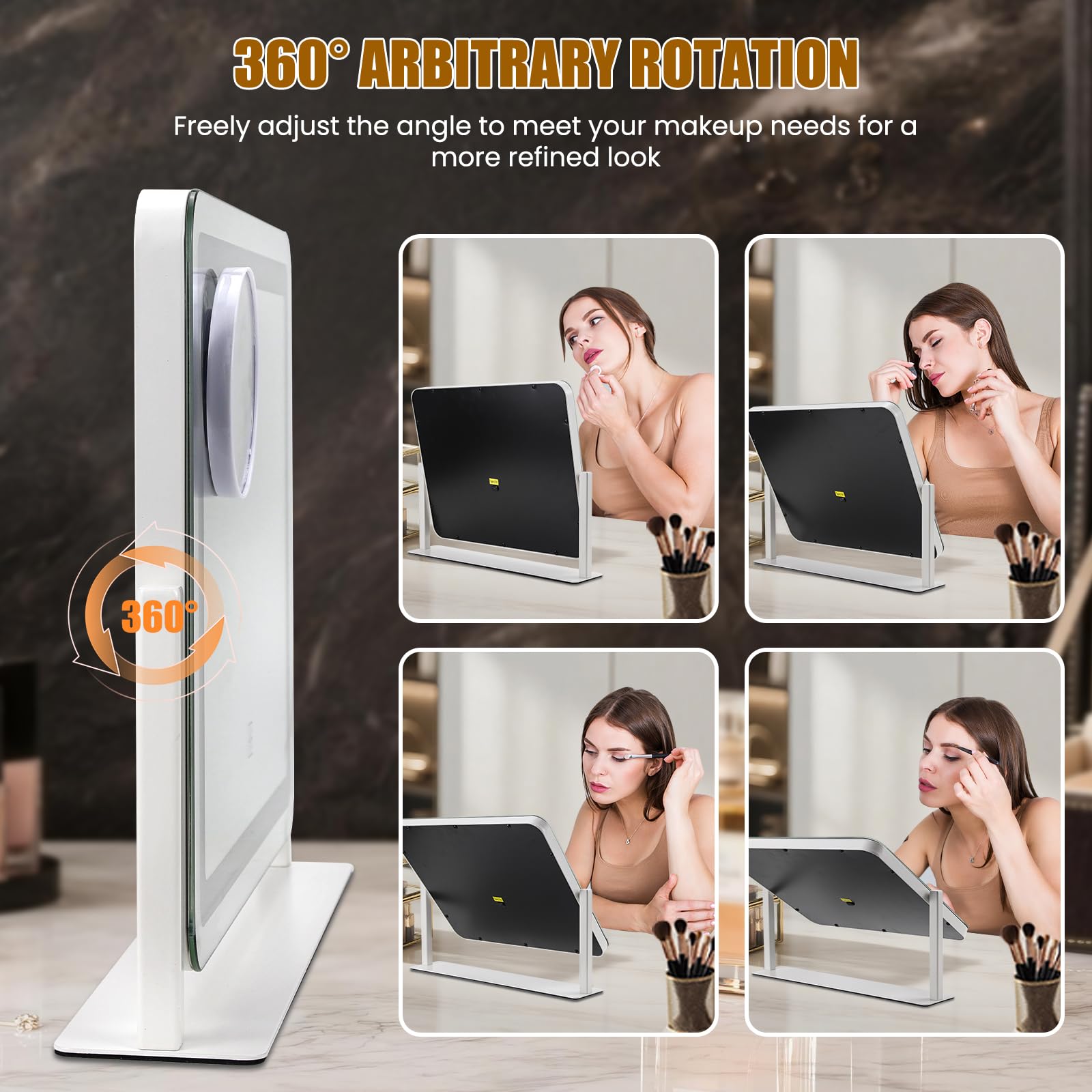 Vanity Mirror with Lights, 16  12.4 LED Makeup Mirror, Rounded Frame, 10X Magnification, Smart Touch with 3-Color Lighting, Dimm