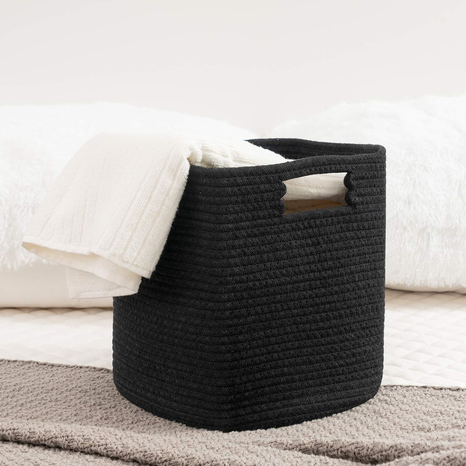 Ubbcare Set Of 3 Cotton Rope Basket 13 X 13 X 13 Inches, Woven Storage Baskets For Shelves, Organizing With Handles, Cube Storag