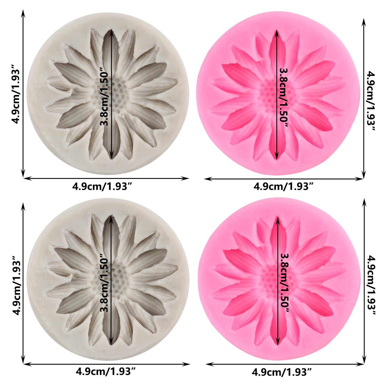 Rfghac Sunflower Silicone Molds Flower Fondant Mold For Cake Decorating Cupcake Topper Chocolate Candy Gum Paste Set Of 4