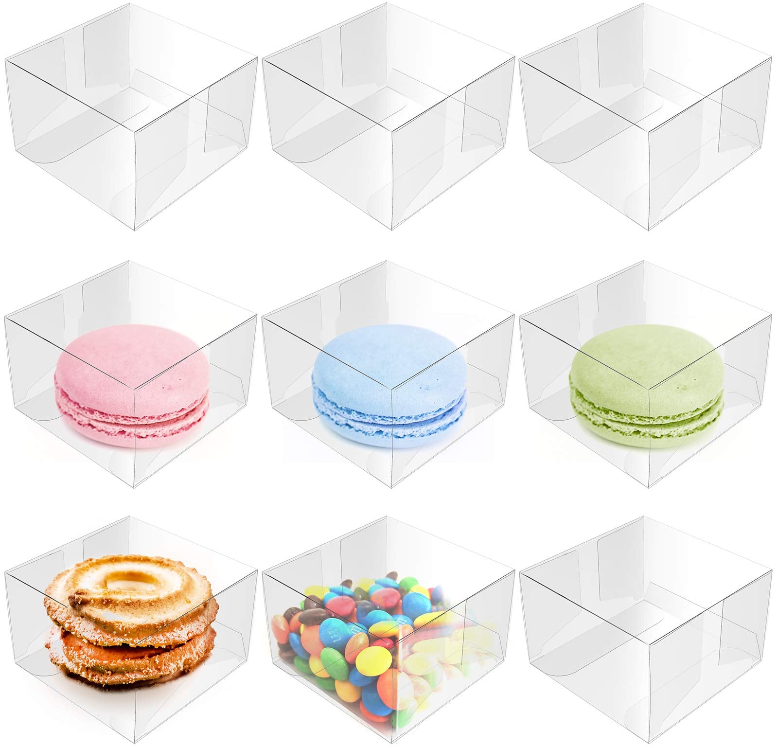 Nicunom 100 Pack Clear Macaron Boxes, Plastic Favor Boxes, 2.17'' X 2.17'' X 1.38'' Bakery Boxes Candy Containers For Chocolate