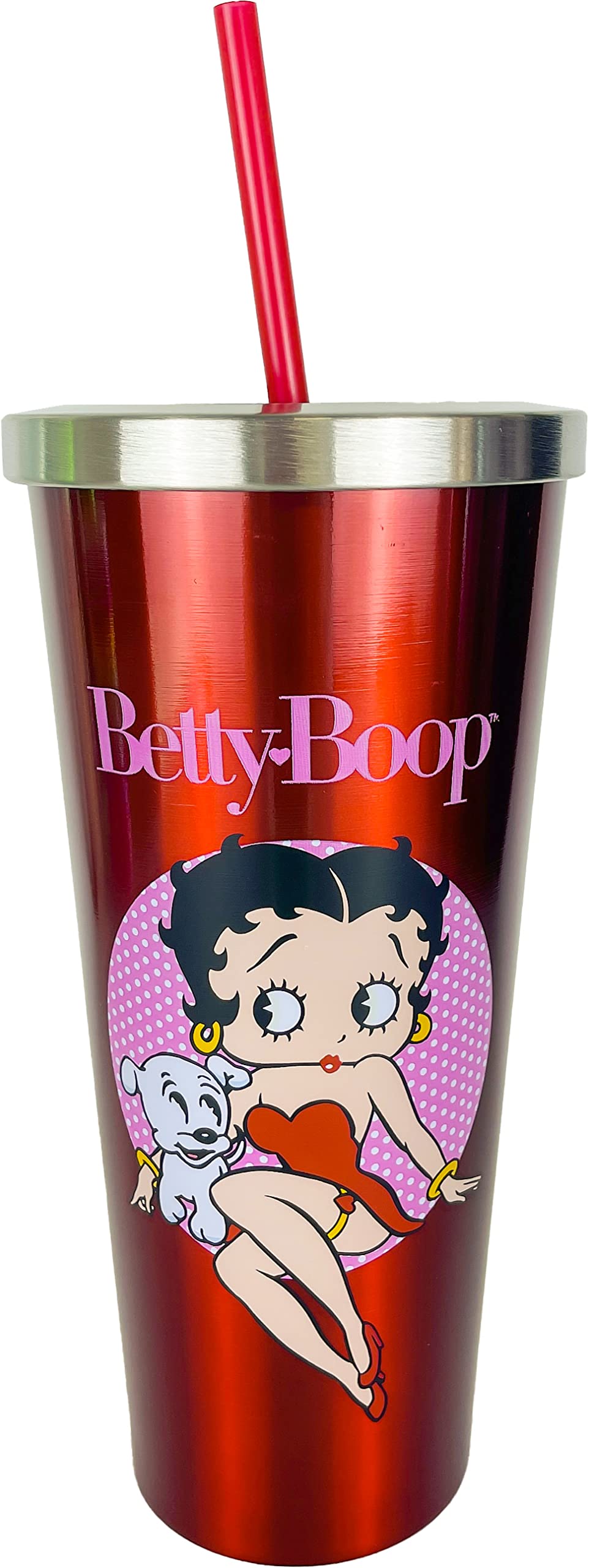 Spoontiques Betty Boop Stainless Steel Tumbler, 24oz - Double Wall Insulated Travel Cup with Straw