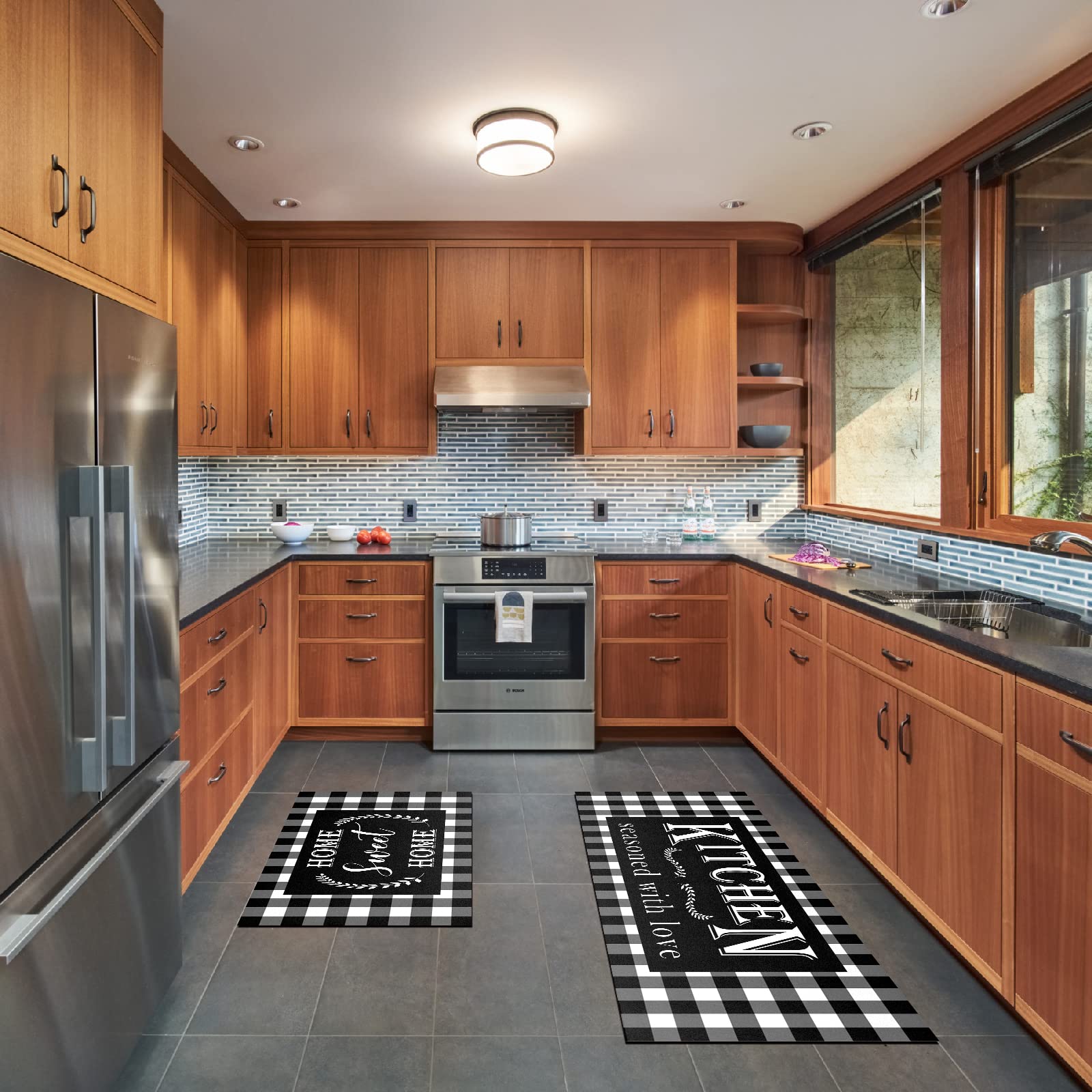 Holvdeng Buffalo Plaid Kitchen Mat Set Of 2 Non Slip Thick Kitchen Rugs And Mats For Floor Comfort Standing Mats For Kitchen, Si