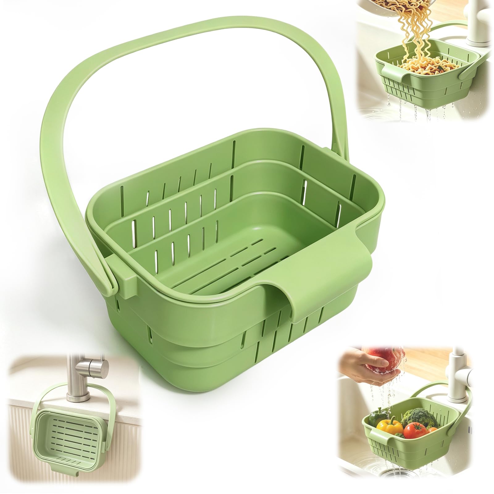 Foldable Hanging Sink Drain Basket, Hanging Sink Basket (Green)
