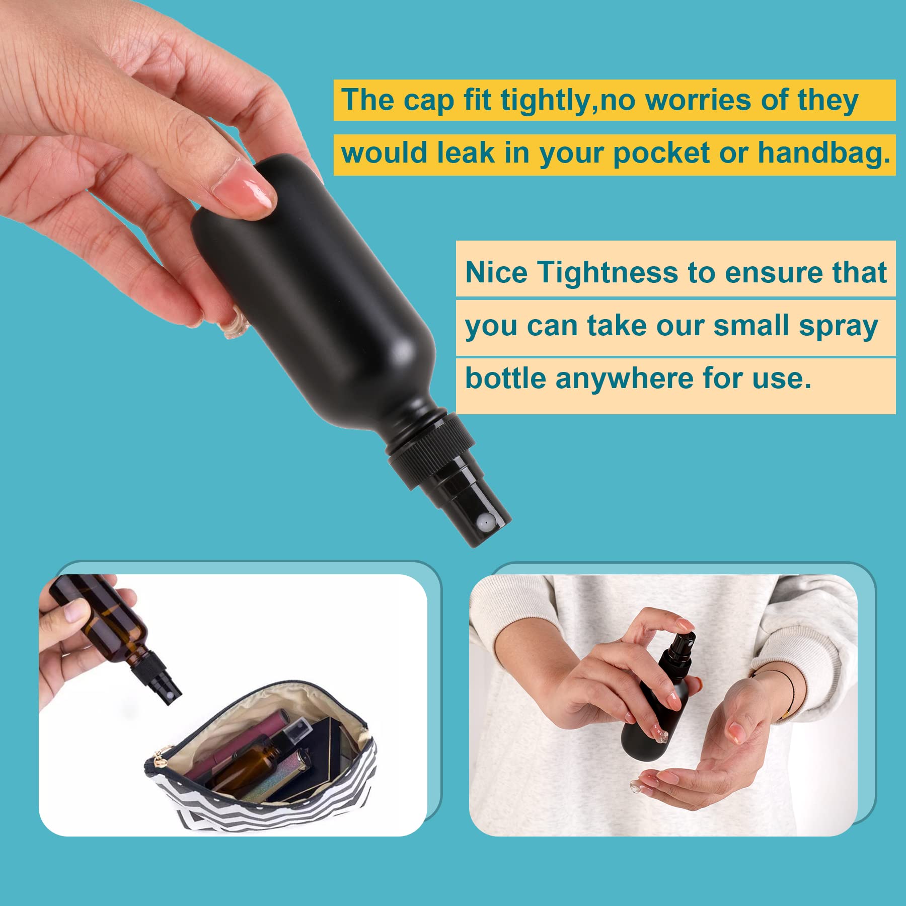 Nooeeiss Frosted Black Glass Small Spray Bottle 2 Oz 24 Packs,Fine Mist Sprayer Small Clear Bottles,Refillable Containers Mini S