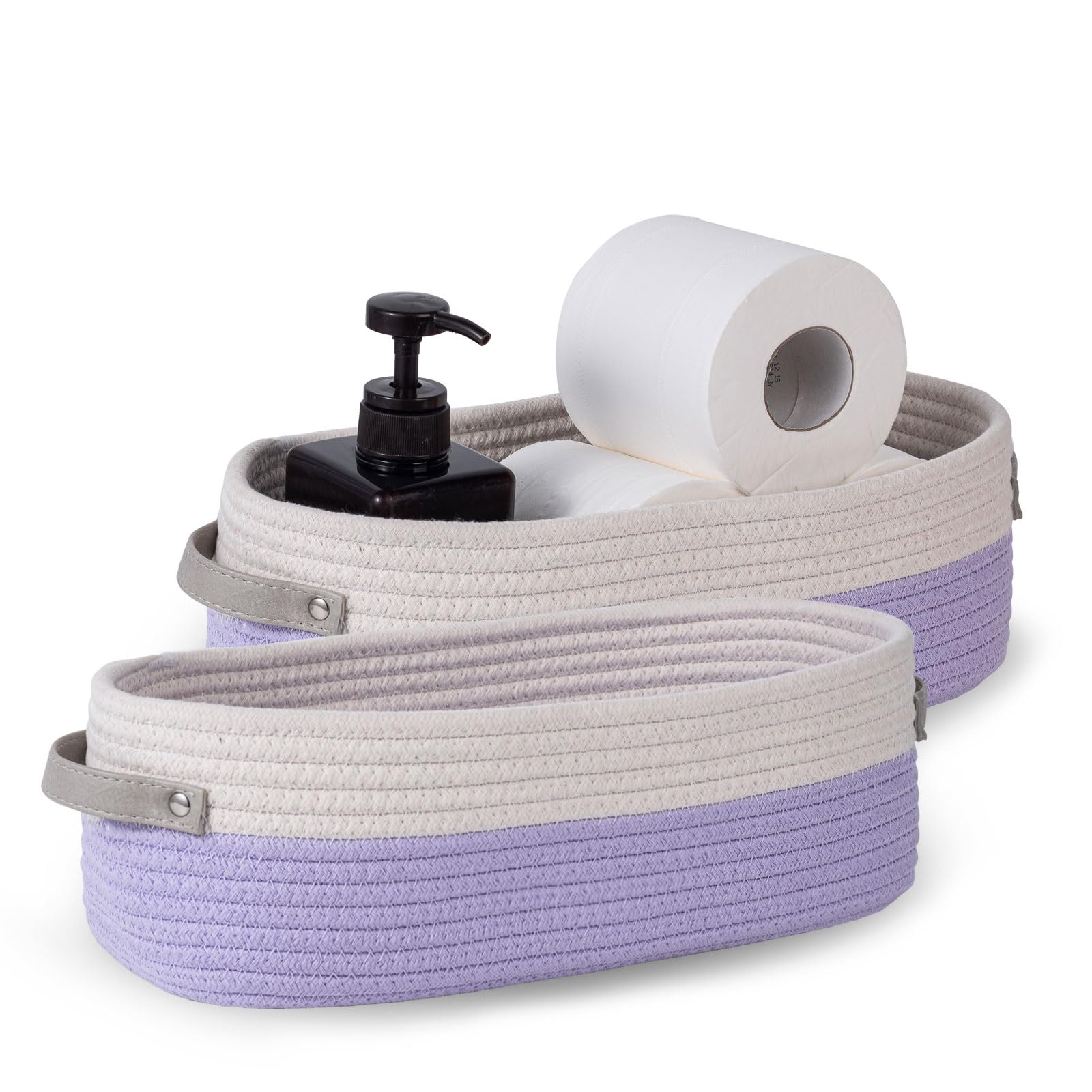 Oradrem 2 Pack Small Cotton Rope Woven Basket Toilet Paper Baskets For Organizing Decorative Basket For Boho Decor Small Storage