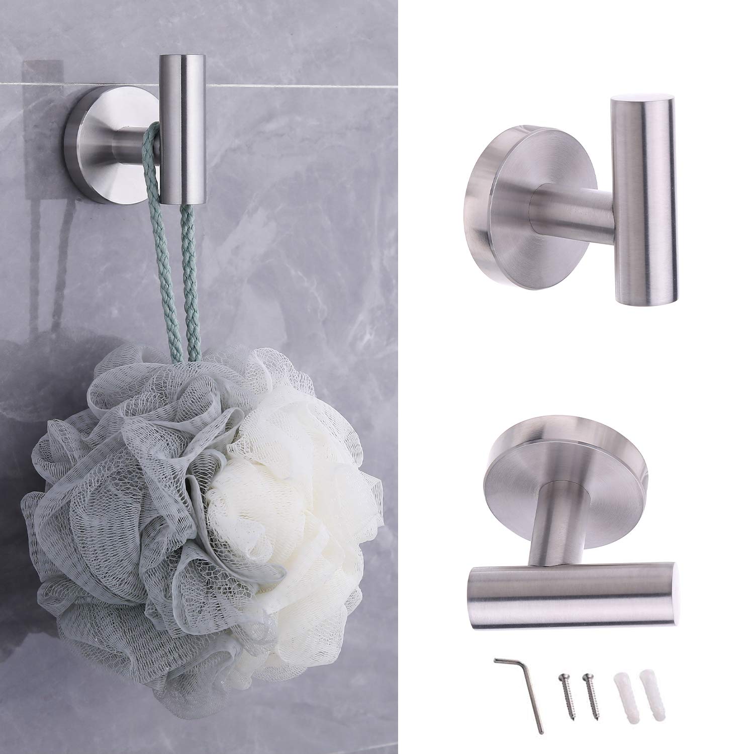 Ntipox 4 Piece Stainless Steel Bathroom Hardware Set Include Hand Towel Ring, Toilet Paper Holder,And 2 Robe Towel Hooks,Bathroo