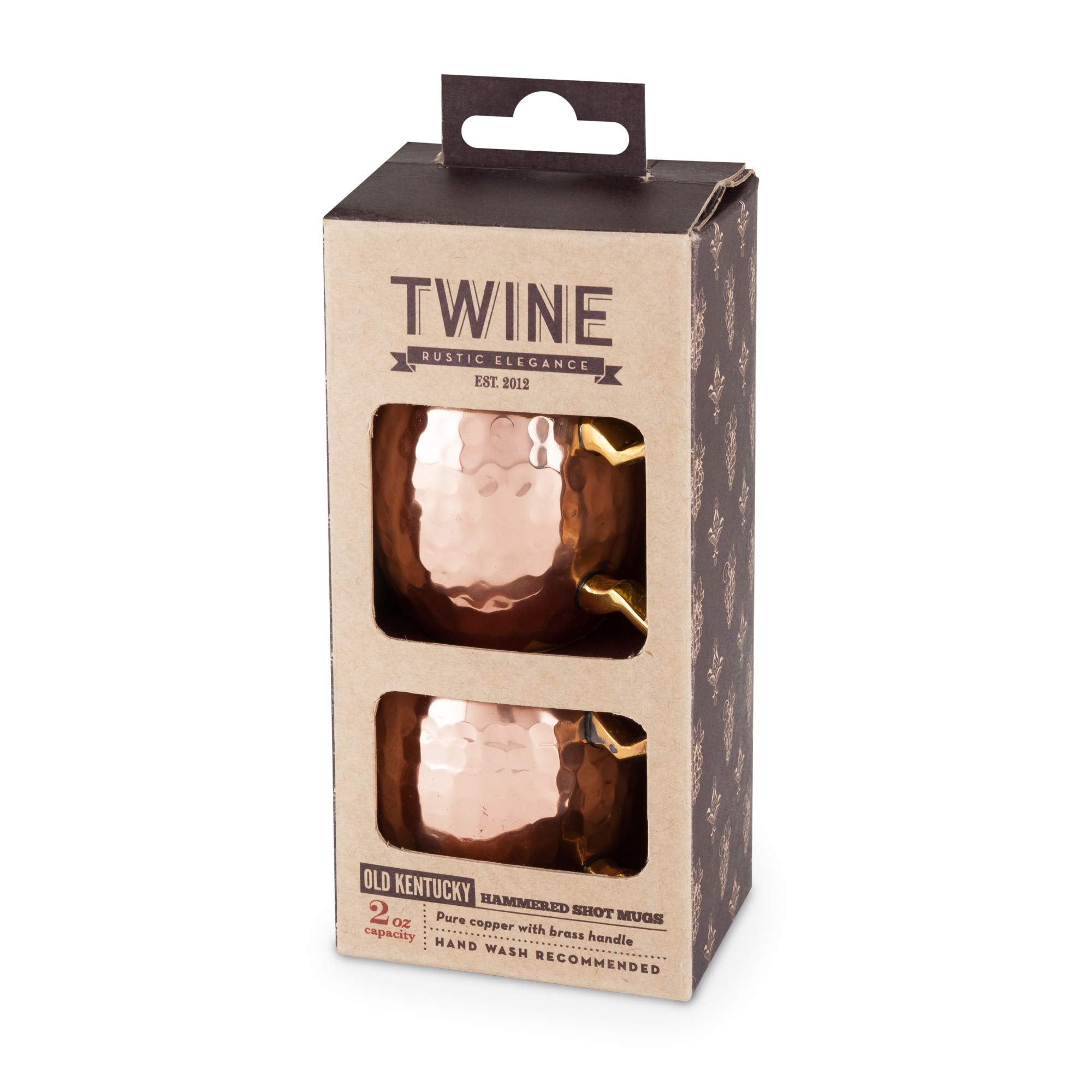 Twine Old Kentucky Home Hammered Moscow Mule Shot Glasses, Copper Bar Cart Accessories, Set Of 2, 2Oz, Copper