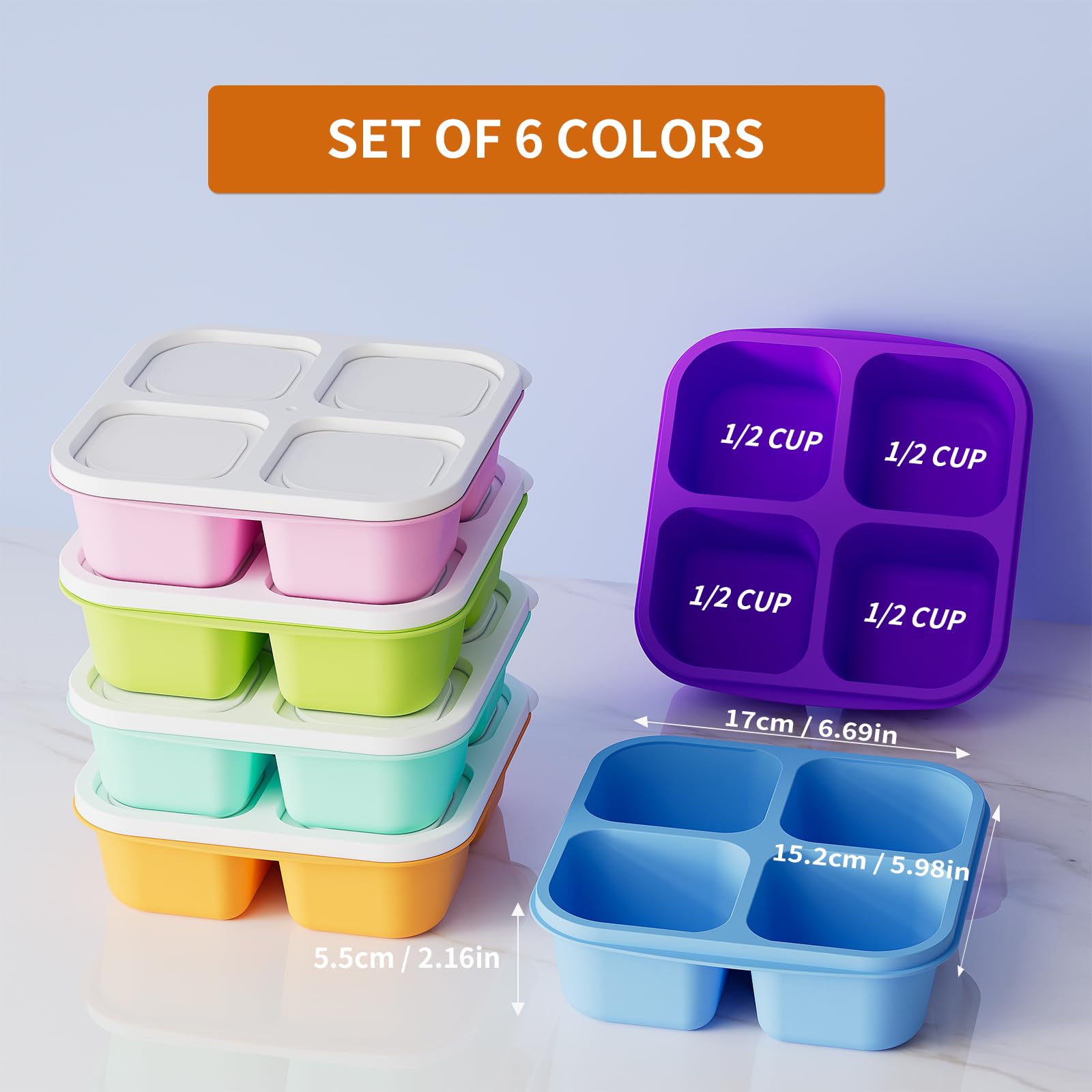 Kemethy 6 Pcs Bento Snack Containers, Reusable 4 Compartment Food Storage Container With Lids, Divided Lunchable Container, Free