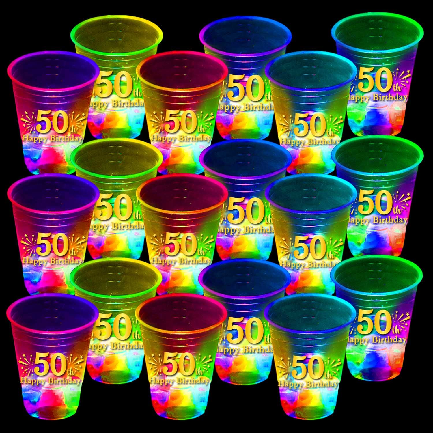 Mishunyus 50Th Birthday Glow Party Cups 24 Pcshappy Birthday 50    Gold Themed Plastic Party Cups For Birthday Parties, Birthday