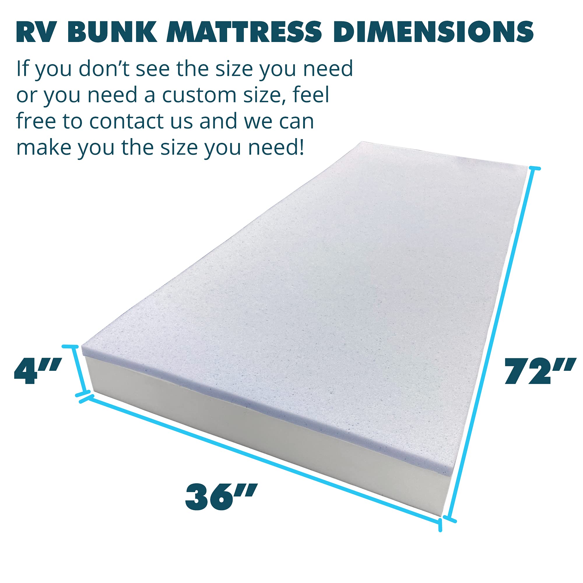 Foamma 4'' X 36'' X 72'' Gel Memory Foam Rv Bunk Mattress Replacement, Medium Firm, Pressure Relieving, Cooling Premium Comfort,