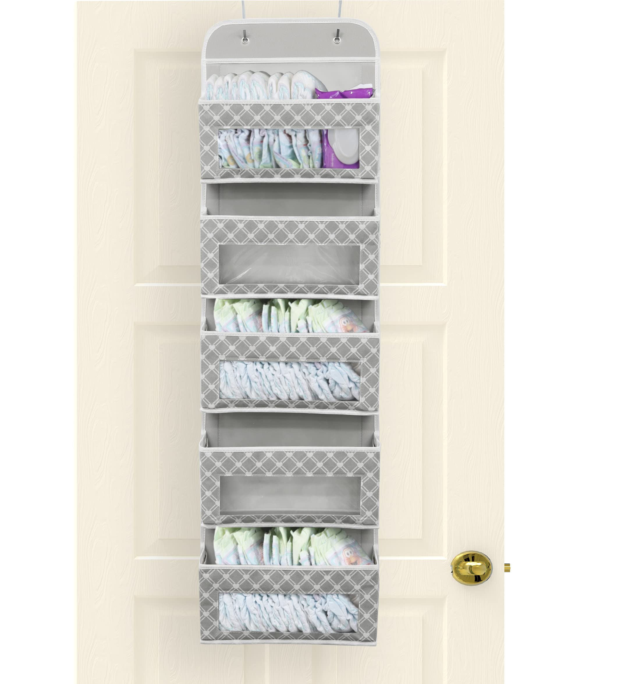 Simple Houseware Over Door 5 Clear Window Pocket Organizer, Gray/White