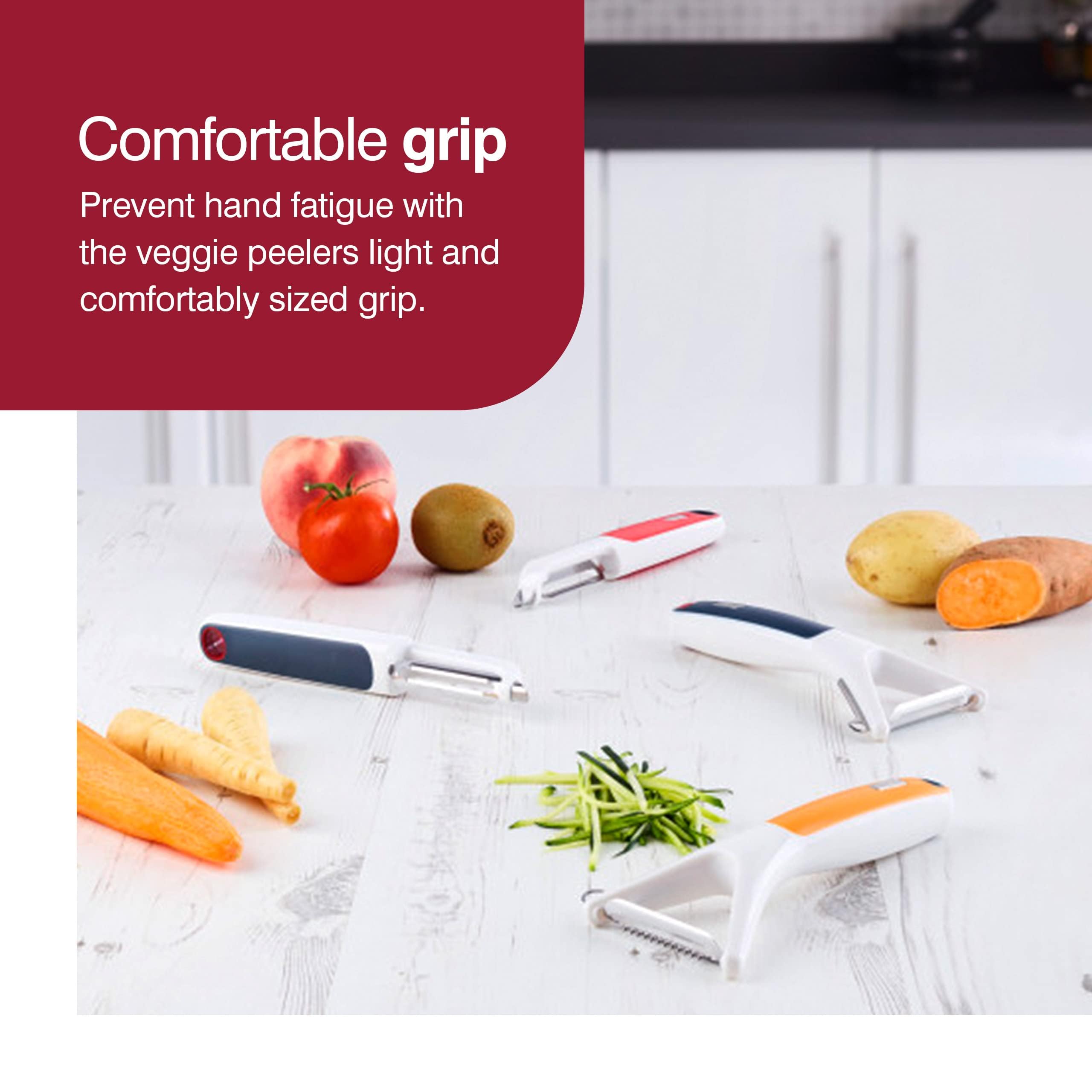 Zyliss 2-Piece Vegetable and Fruit Peeler Set - Stainless Steel Blades, Dishwasher Safe, Medium Size, White/Black/Orange, Model E950029U