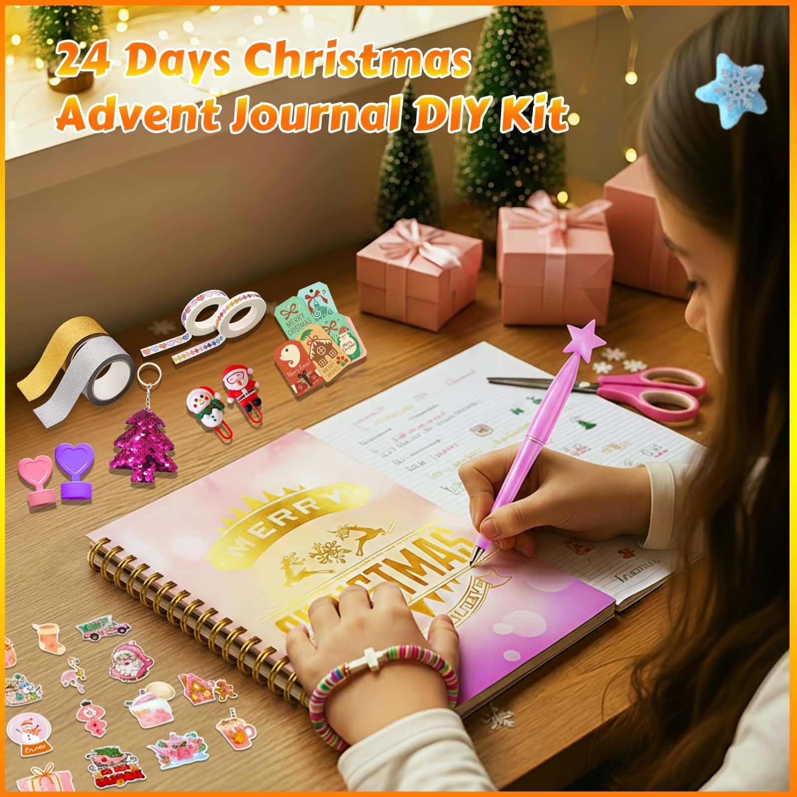 Advent Calendar 2025 for Girls - 24 Day Christmas DIY Journal Kit for Tween & Teen Girls, Stationery Set, Scrapbook & Diary Supp