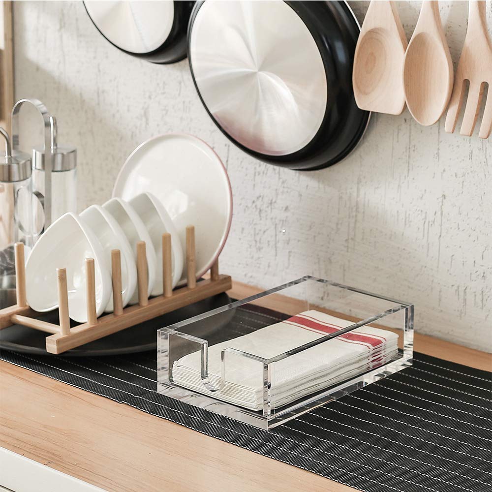 IEEK Acrylic Guest Towel Napkin Holder, Clear 9x5.5x2.5 Inch Storage Tray for Kitchen or Dining Room