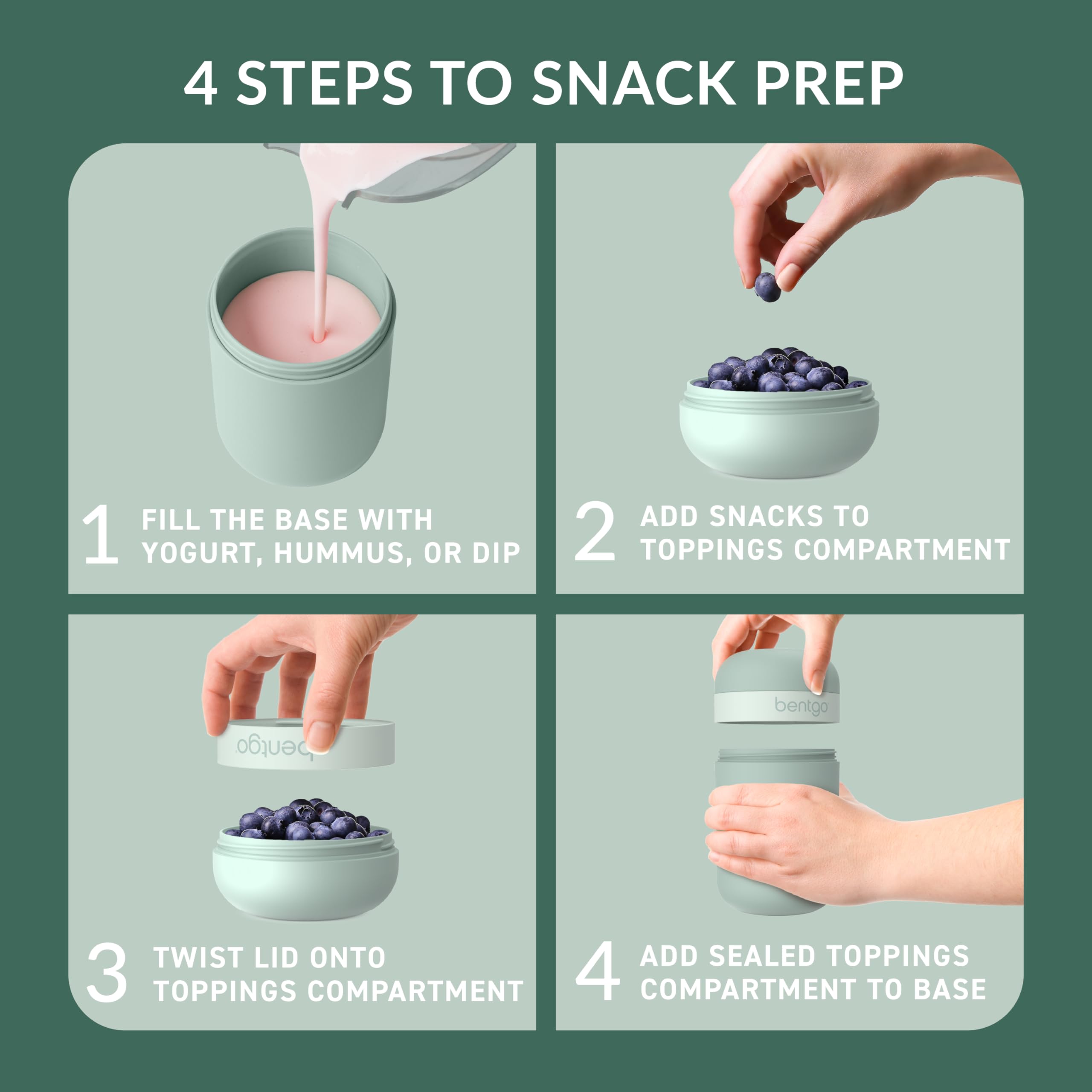 Bentgo Snack Cup - Reusable Snack Container With Leak-Proof Design, Toppings Compartment, And Dual-Sealing Lid, Portable & Light