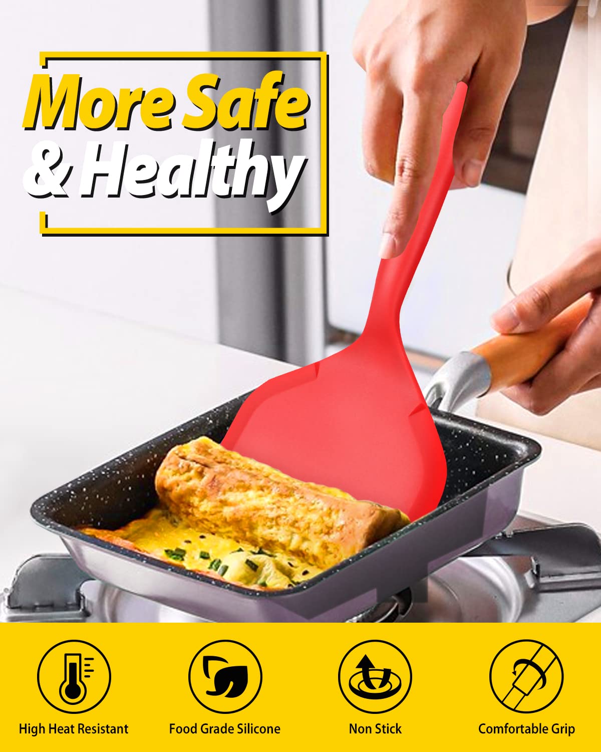 Pack Of 2 Wide Silicone Spatula,Nonstick Pancake Shovel With Short Handle, Fried Flexible Turner, Bpa Free Kitchen Cookwares For