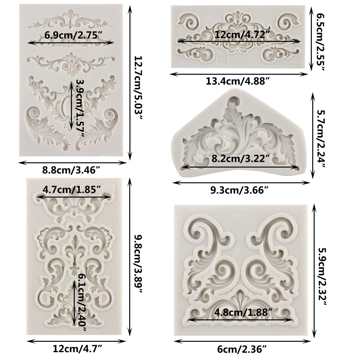 Sijiangmold Baroque Style Silicone Molds Curlicues Scroll Lace Fondant Molds Vintage Relief Flower Mold For Cake Decorating Cupc