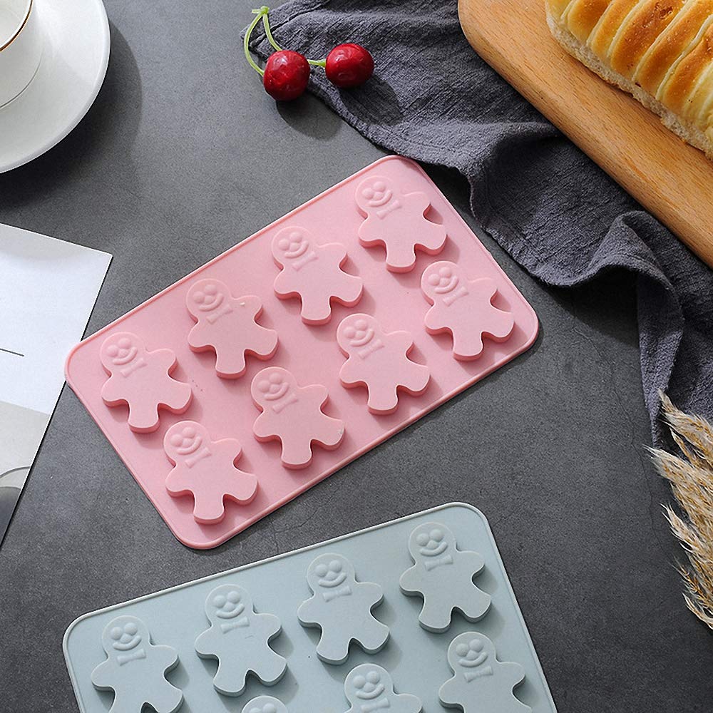 Moldfun 2Pcs 8-Cavity Gingerbread Man Ice Cube Tray Silicone Mold For Diy Chocolate Candy Gummy Jello Jelly Bakeware Baking Muff