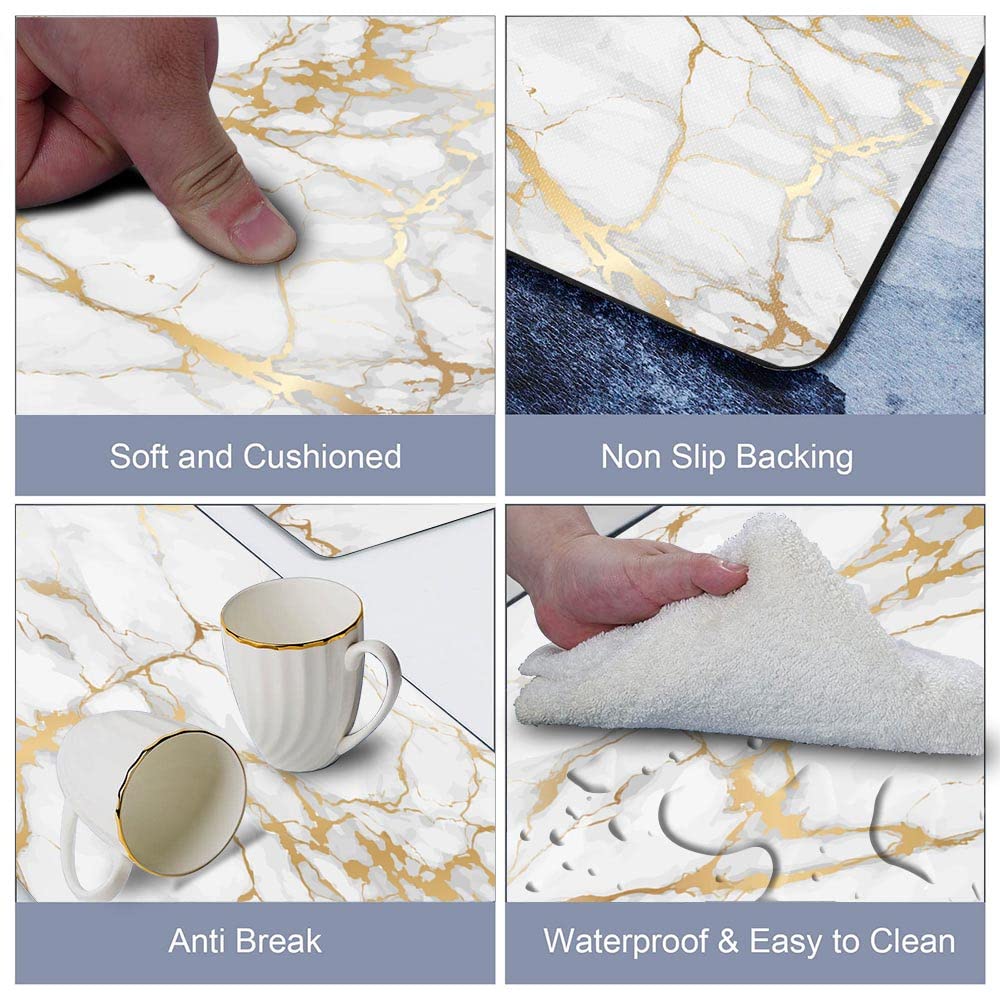 Mrcrypos Gold White Kitchen Rugs Cushioned Anti Fatigue 2 Pcs Marble Kitchen Mats Pvc Non Slip Waterproof Kitchen Mats For Floor