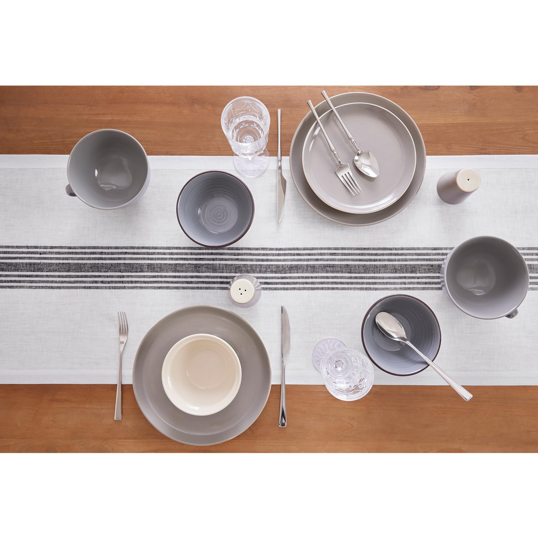 Solino Home Farmhouse Linen Black And White Table Runner 108 Inches Long - 100% Pure Linen Stripe Dining Table Runner 18 X 108 I