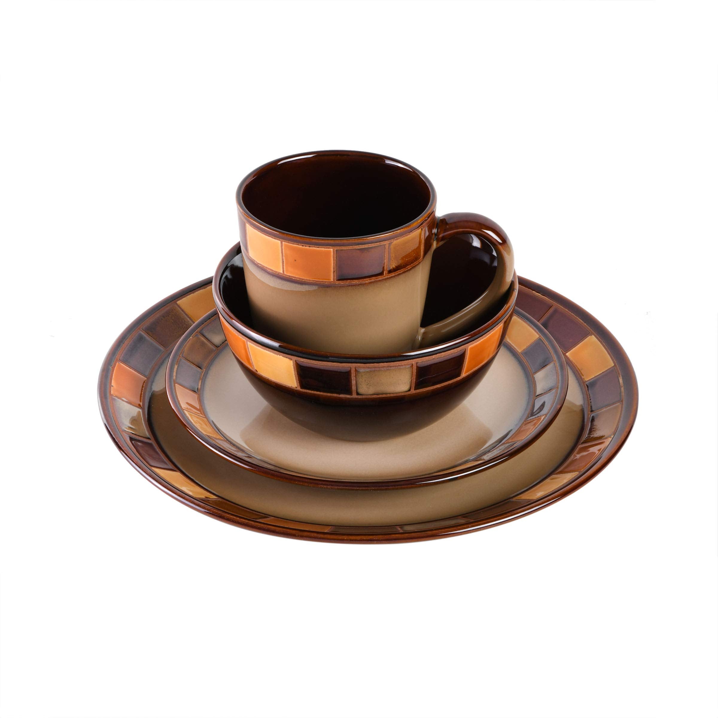 Gibson Casa Estebana 16-Piece Dinnerware Set Service For 4, Beige And Brown - 70736.16Rm