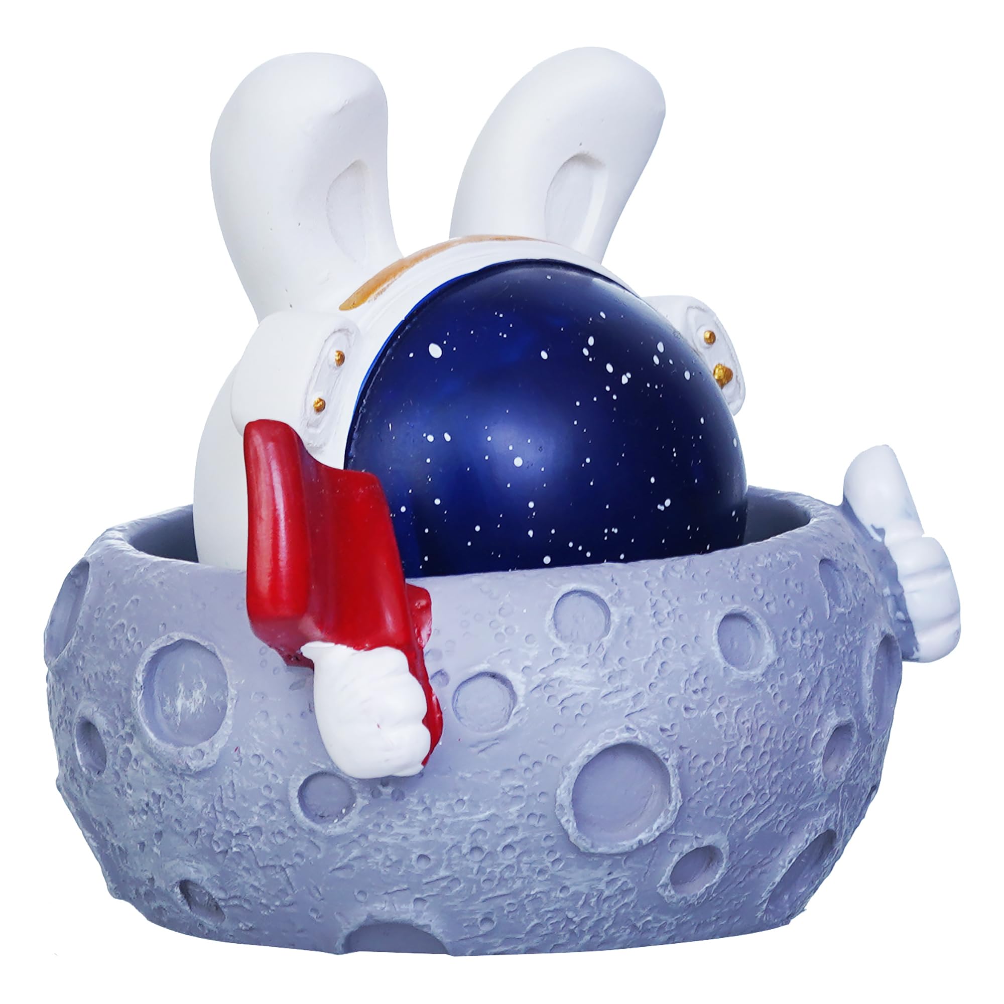 Ecraftindia Rabbit Astronaut Miniature Statue On Moon Shaking Head With Red Flag Decorative Showpiece For Home Decor Living Room